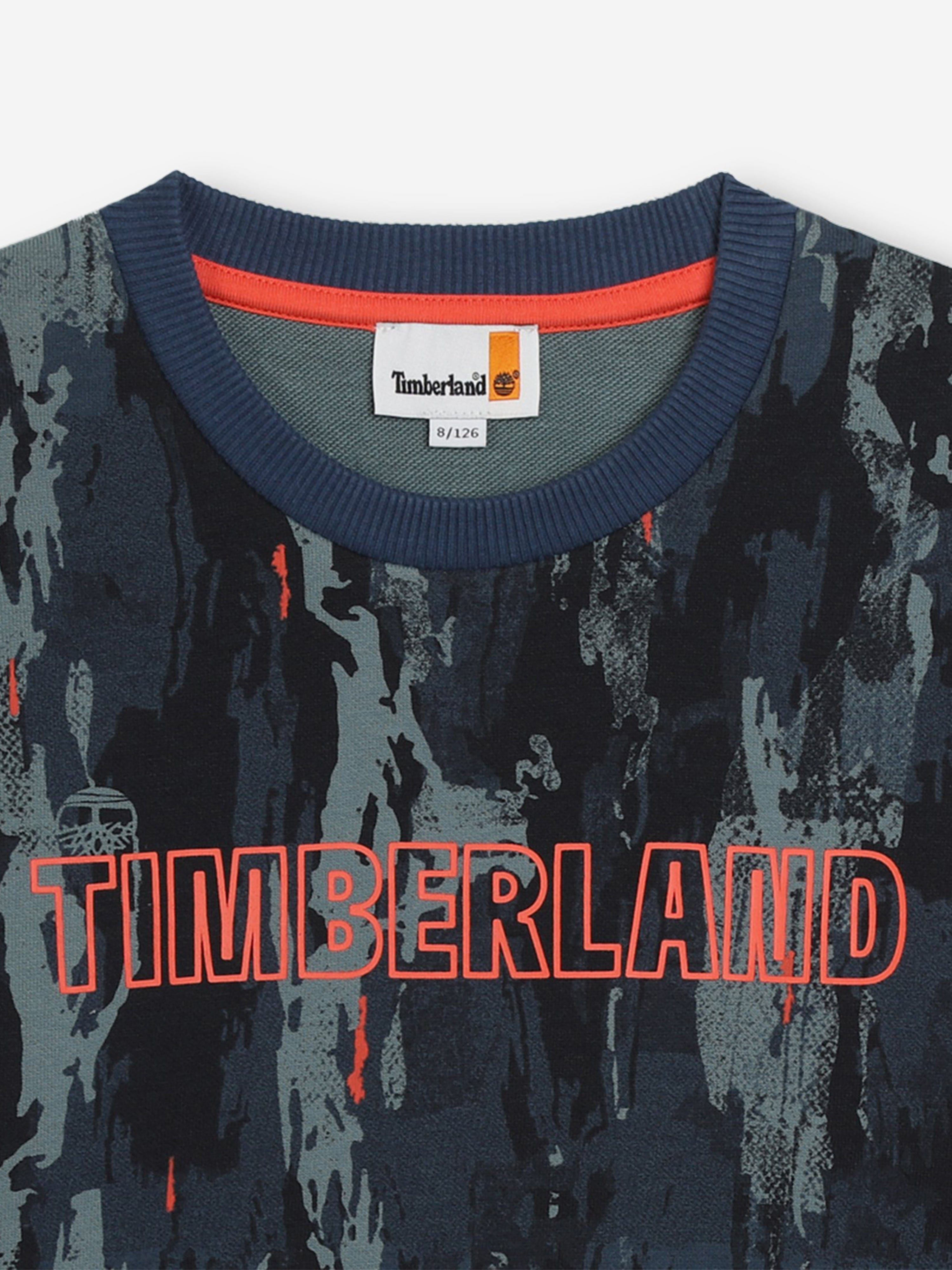 Timberland Boys Patterned Logo Sweatshirt in Blue