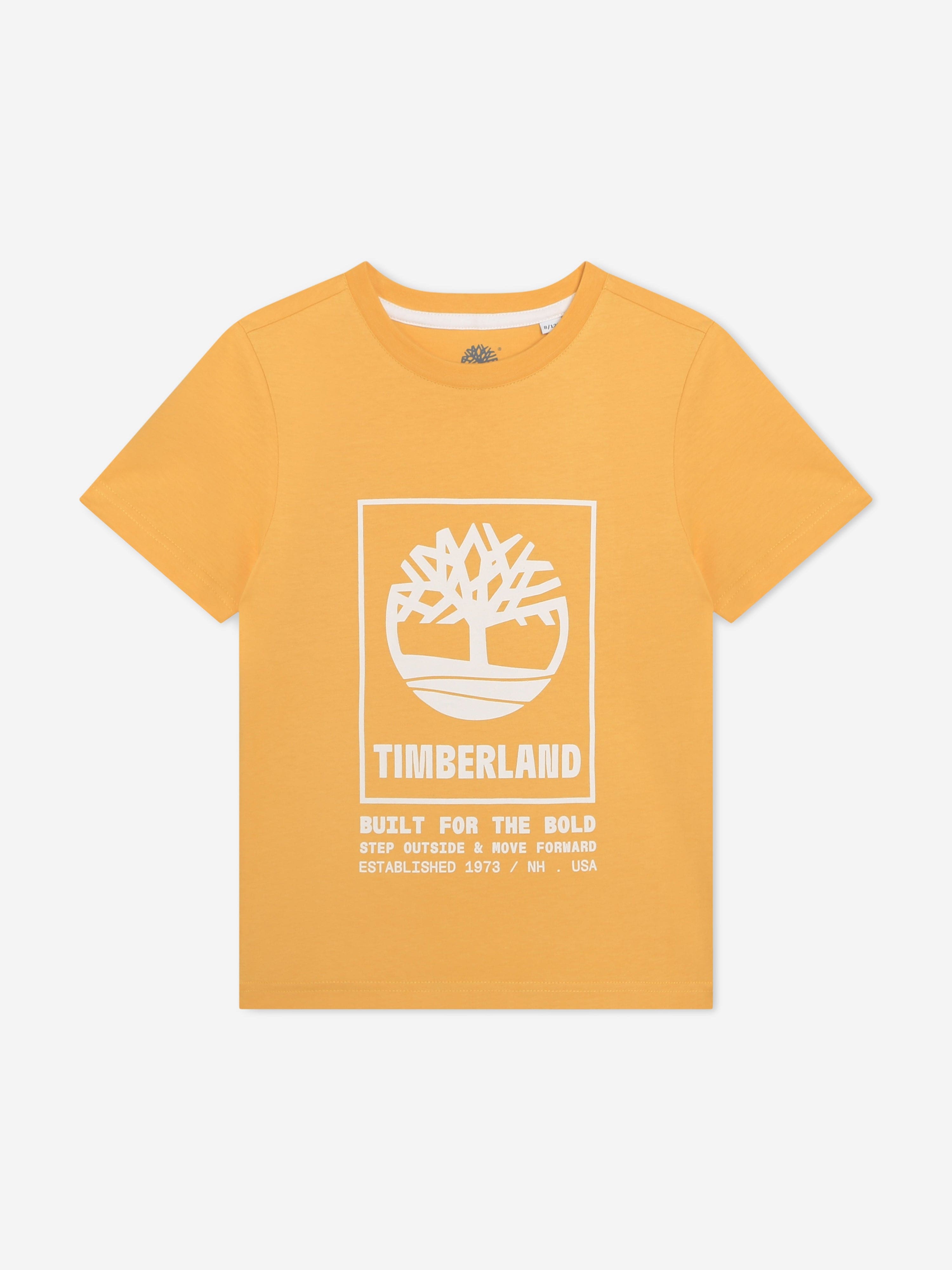 Timberland Boys Logo Print T-Shirt in Yellow