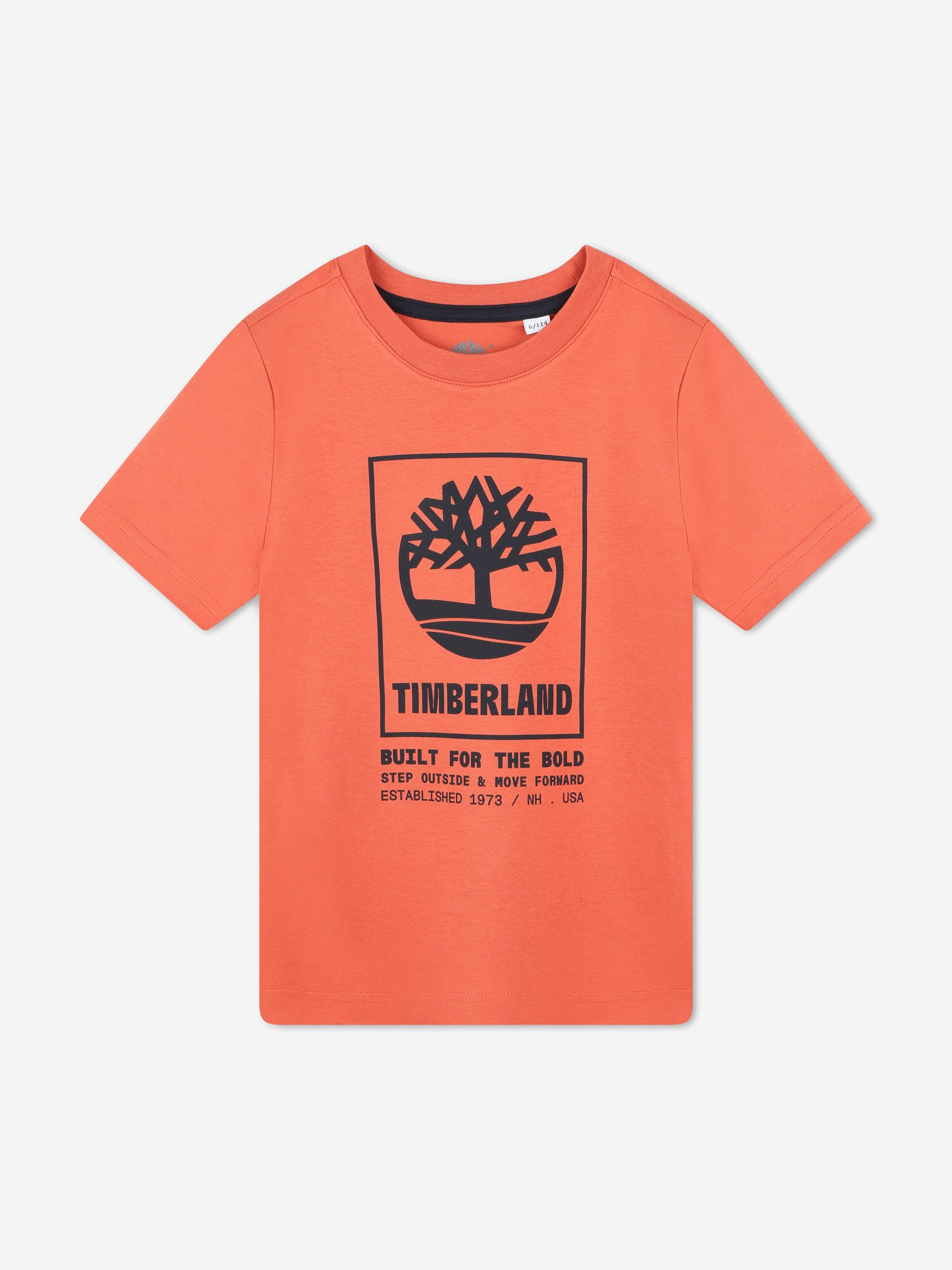 Timberland Boys Logo Print T-Shirt in Orange