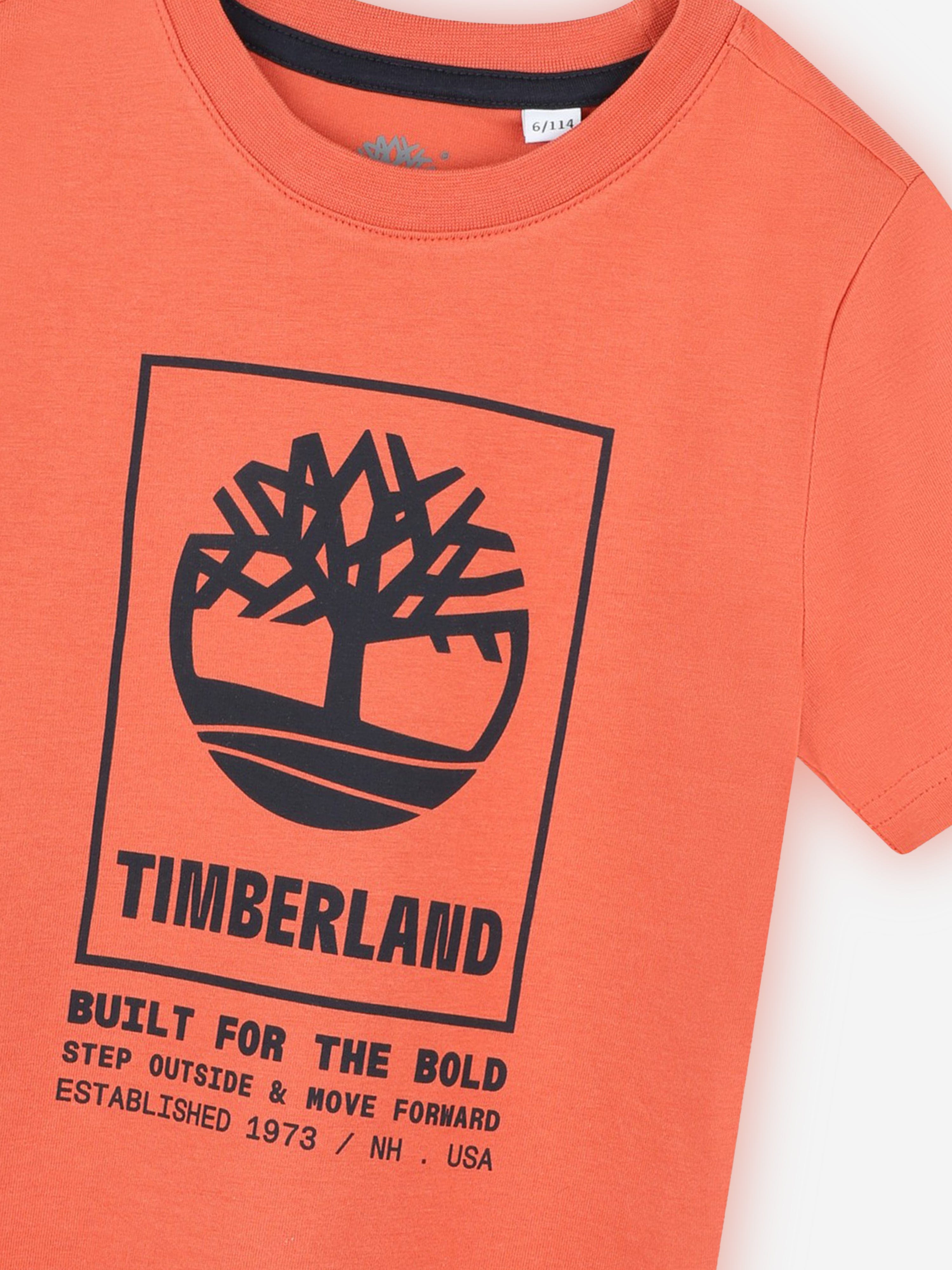 Timberland Boys Logo Print T-Shirt in Orange