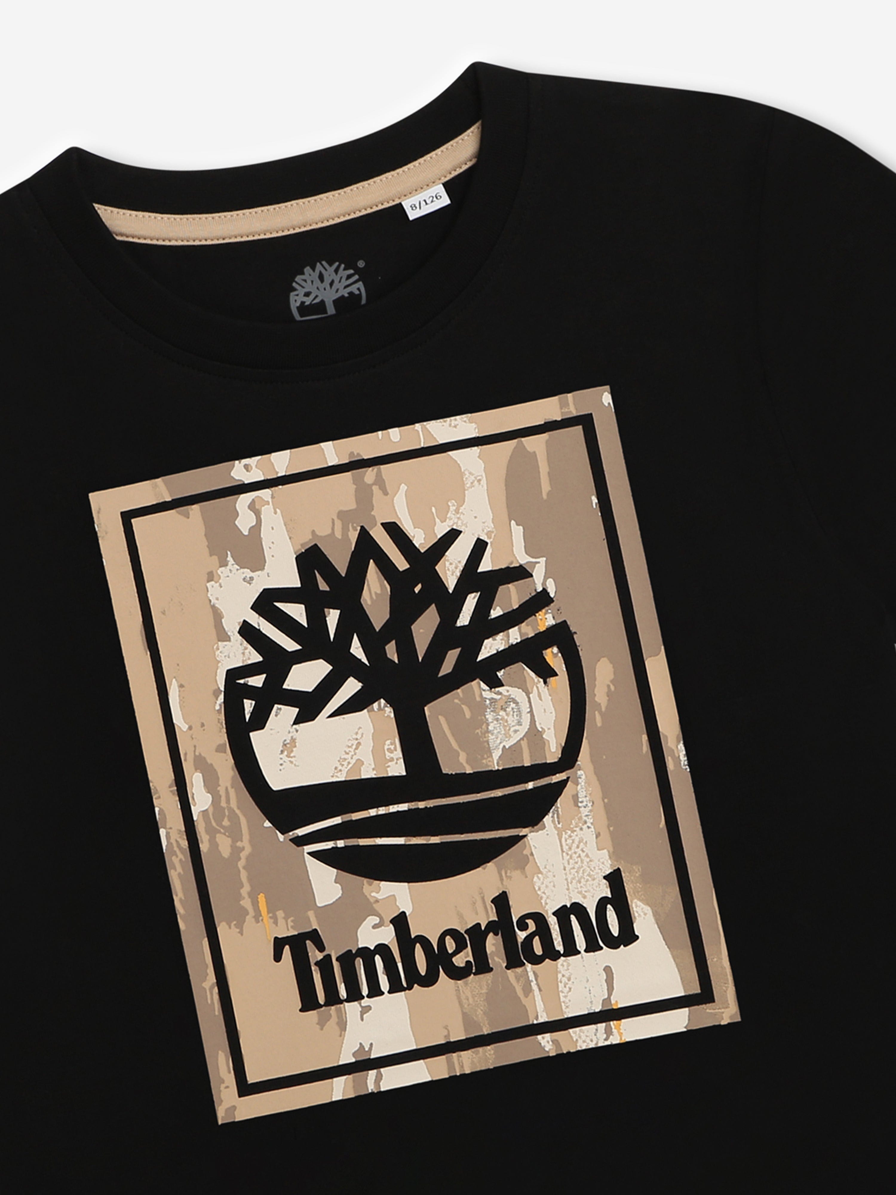 Timberland Boys Logo Print T-Shirt in Black