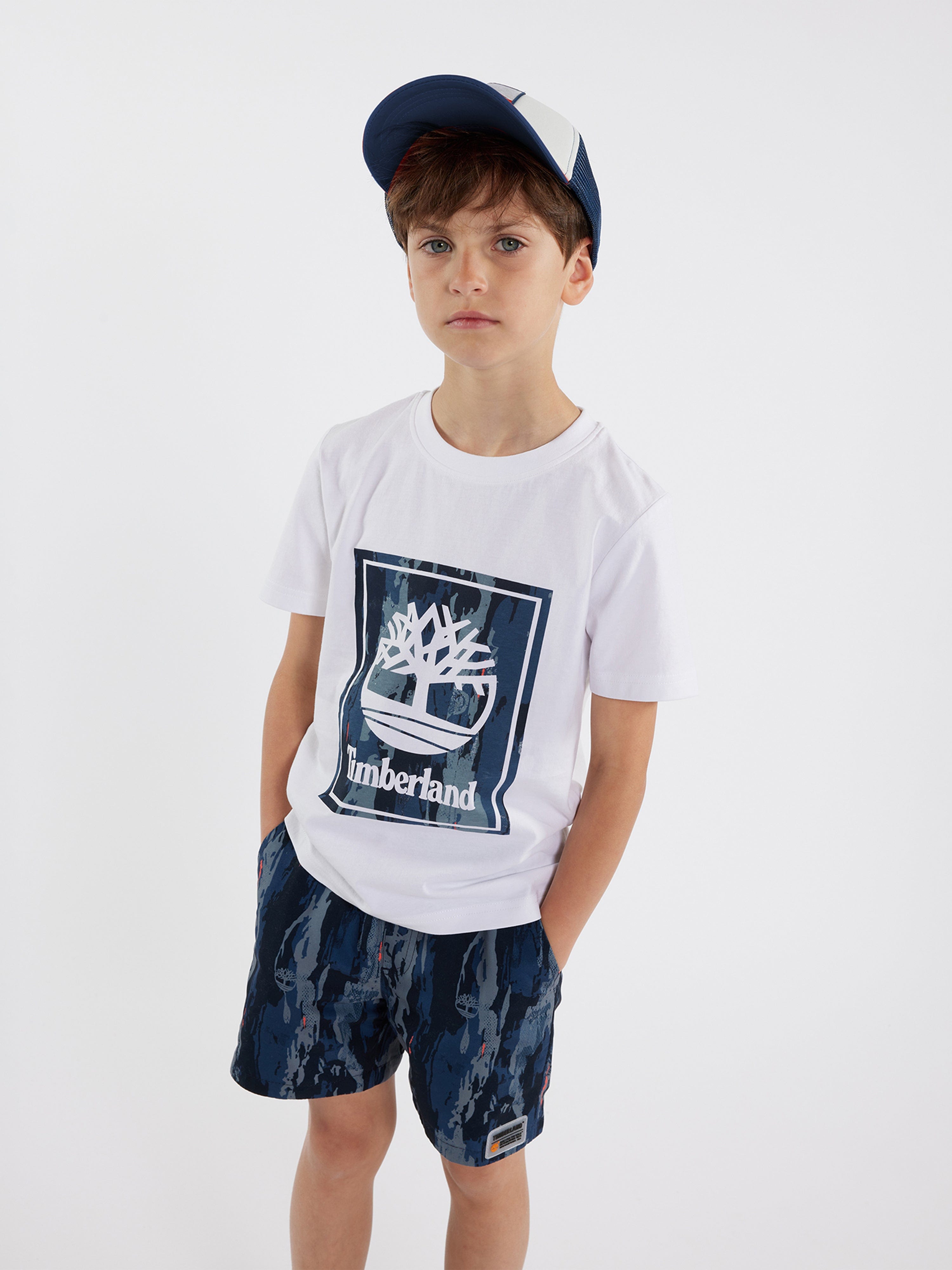 Timberland Boys Logo Print T-Shirt in White