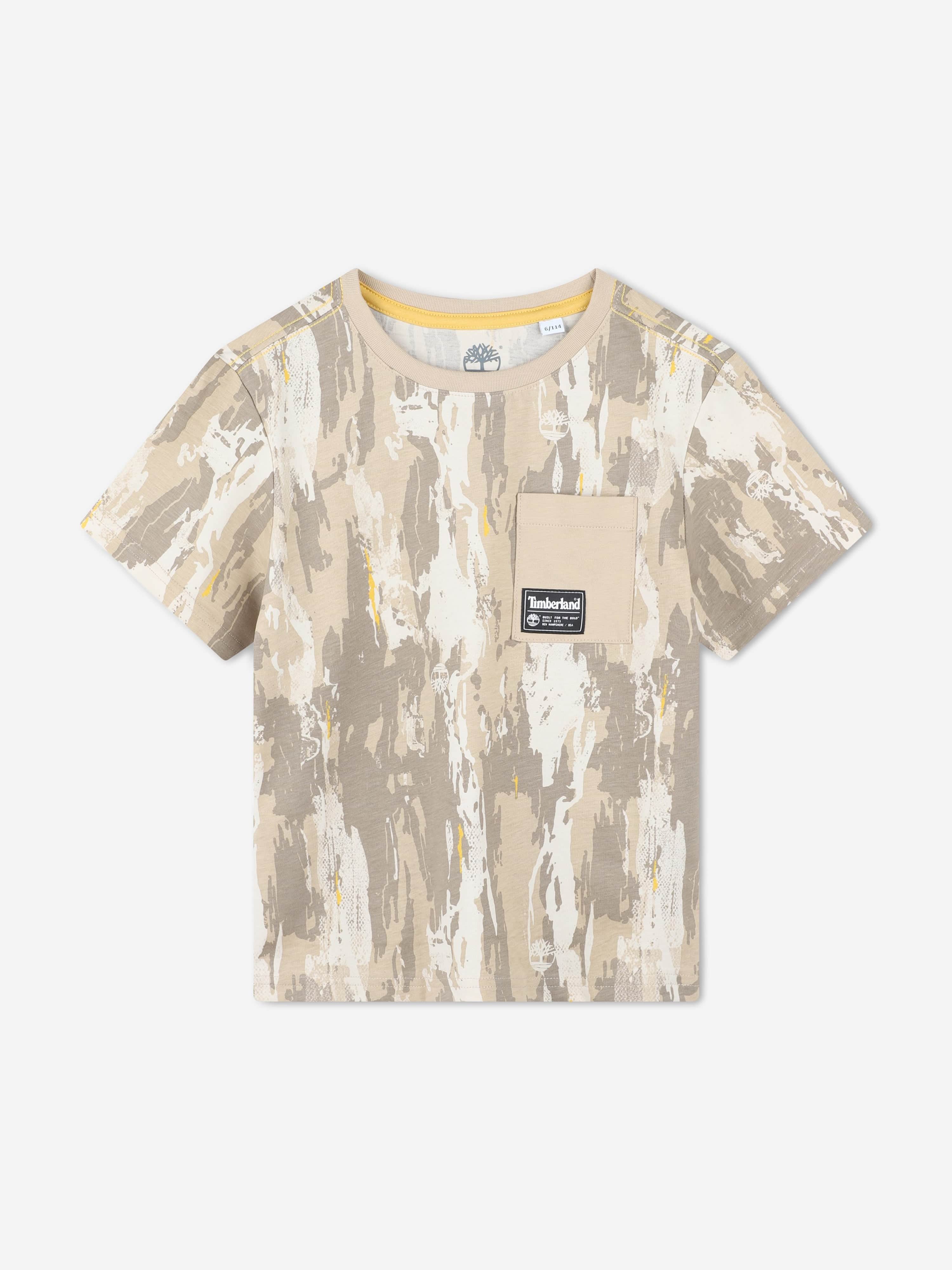 Timberland Boys Patterned Pocket T-Shirt in Beige