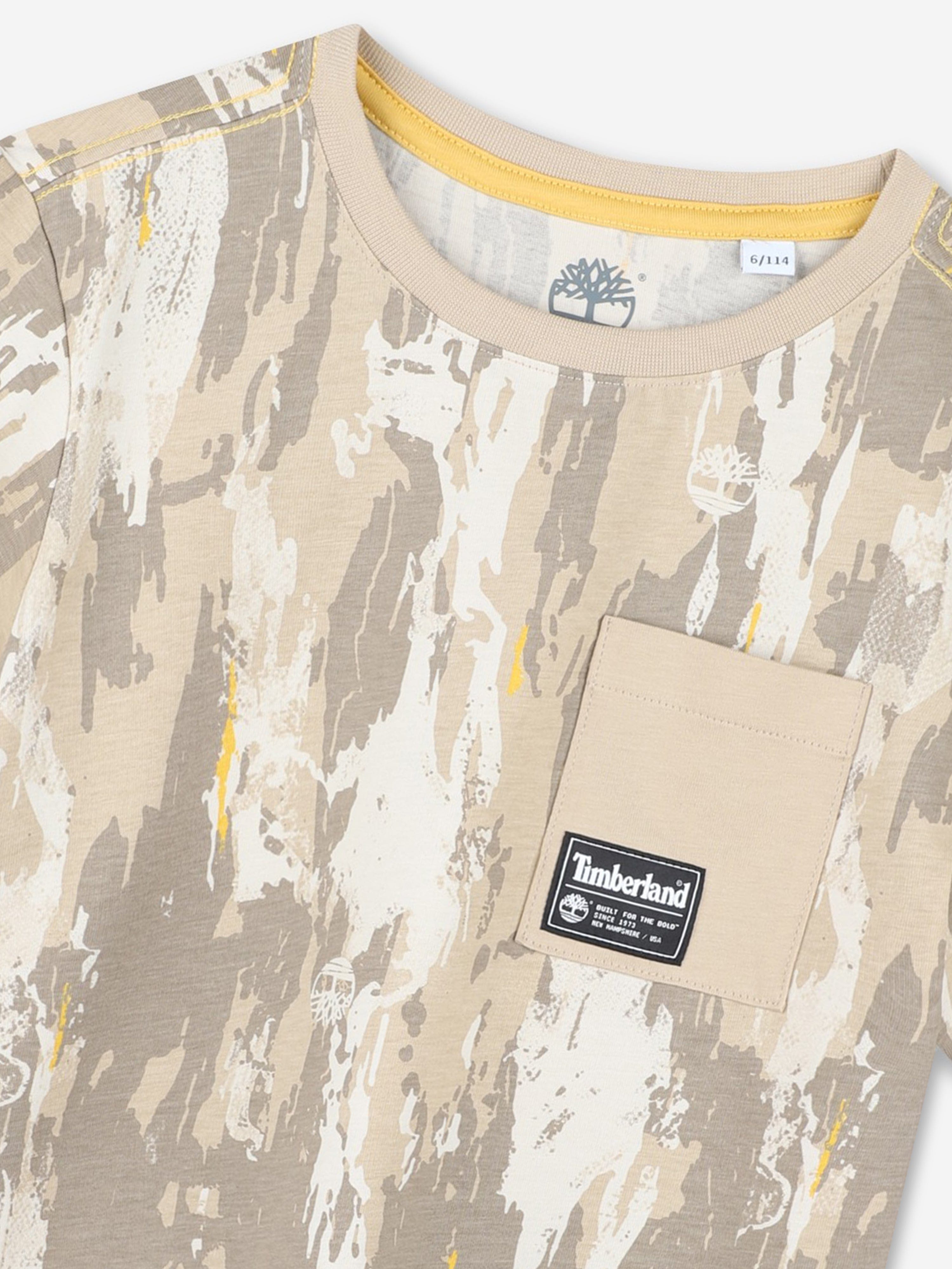 Timberland Boys Patterned Pocket T-Shirt in Beige