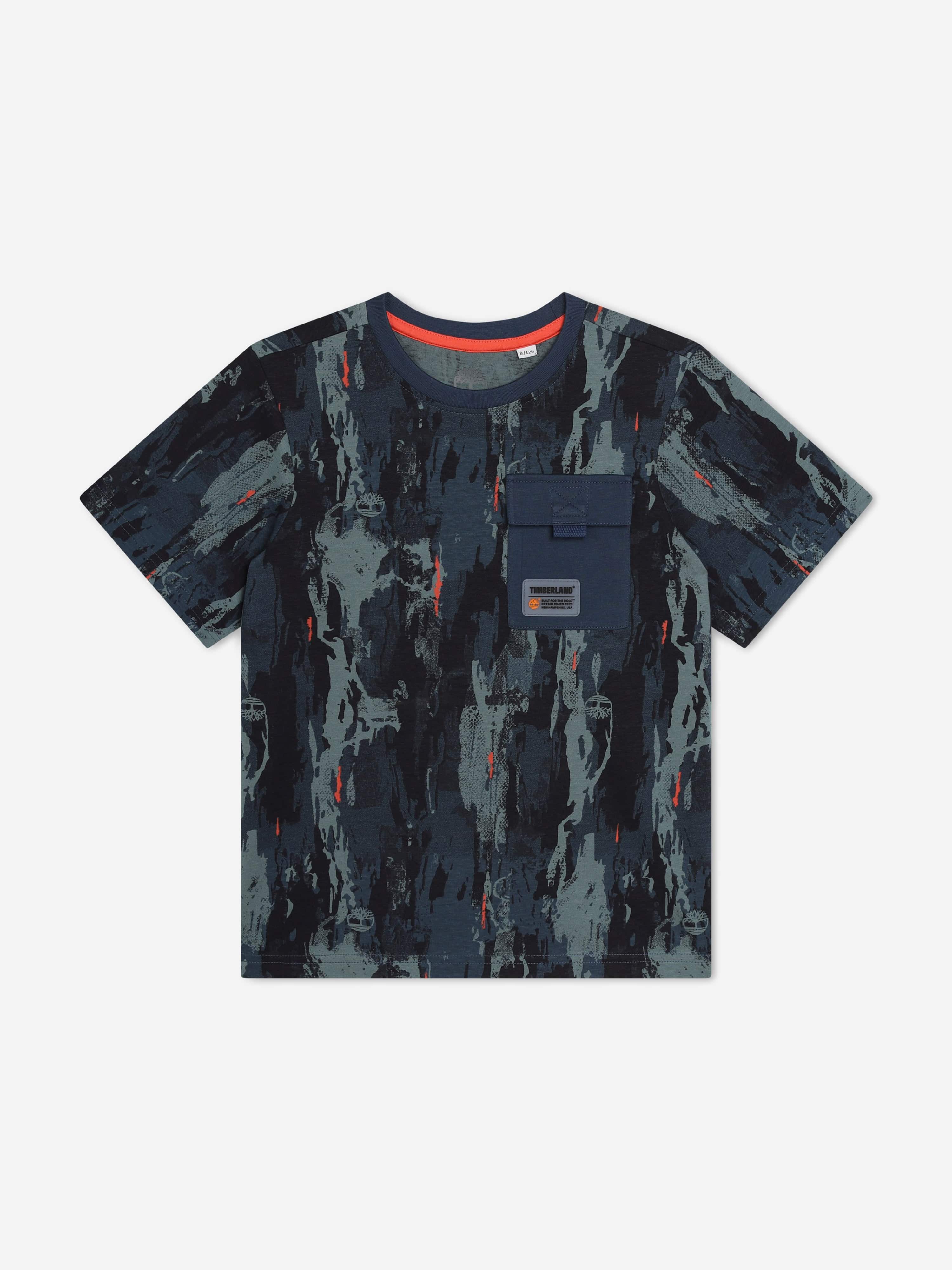 Timberland Boys Patterned Pocket T-Shirt in Blue