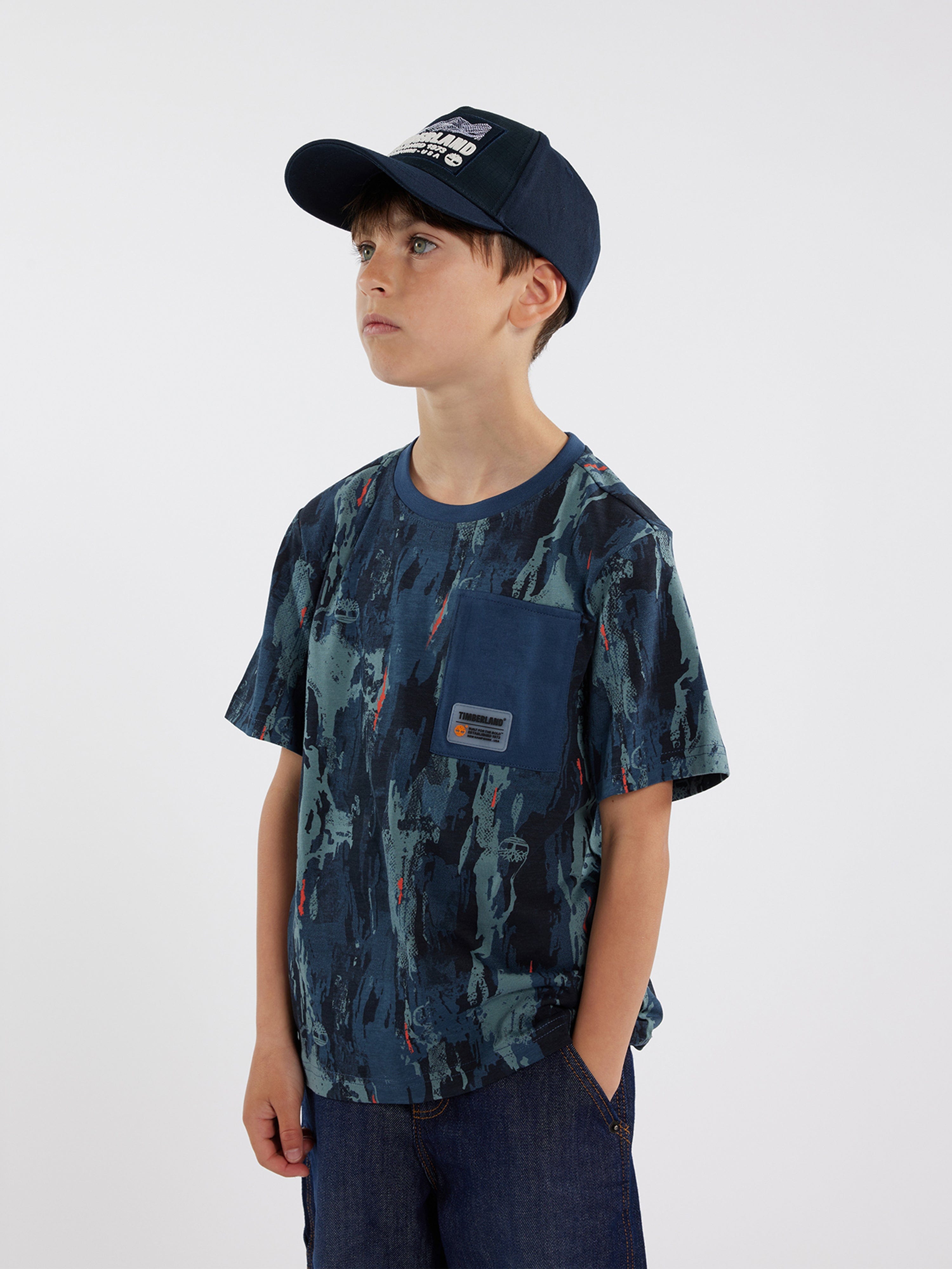 Timberland Boys Patterned Pocket T-Shirt in Blue