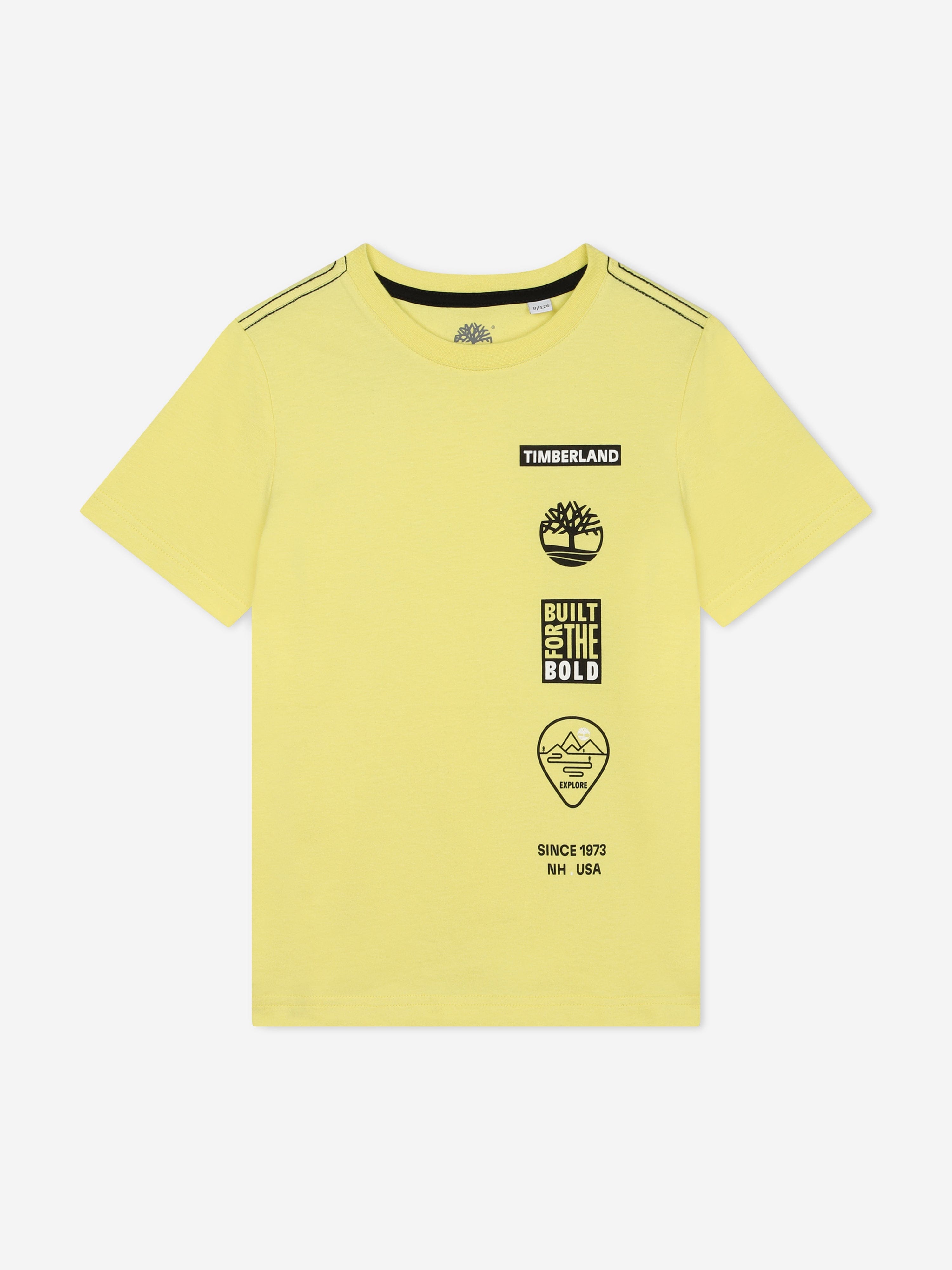 Timberland Boys Logo Print T-Shirt in Yellow