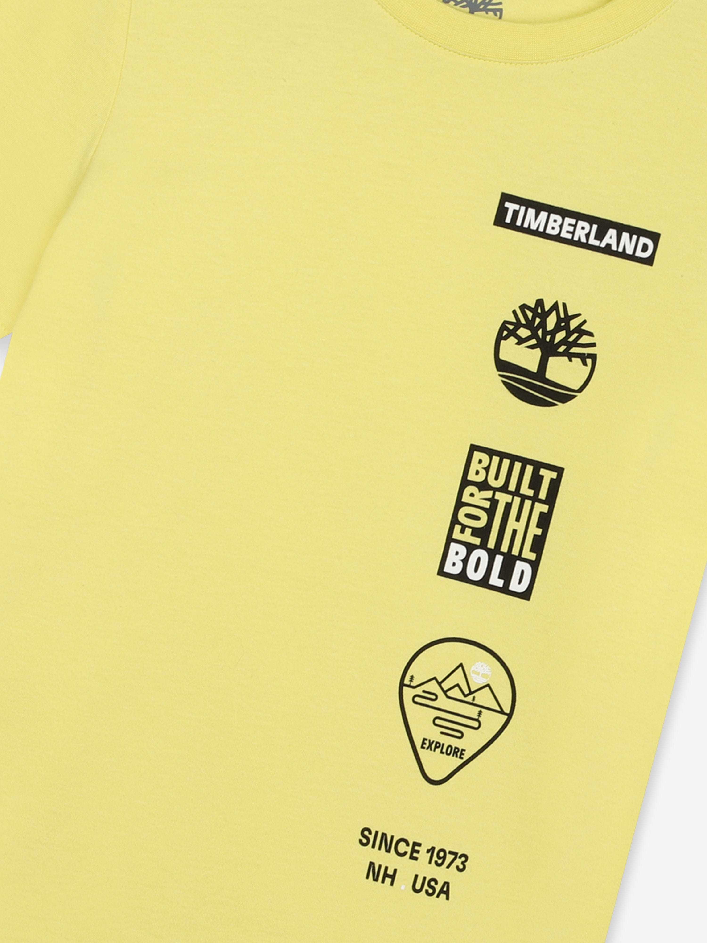 Timberland Boys Logo Print T-Shirt in Yellow