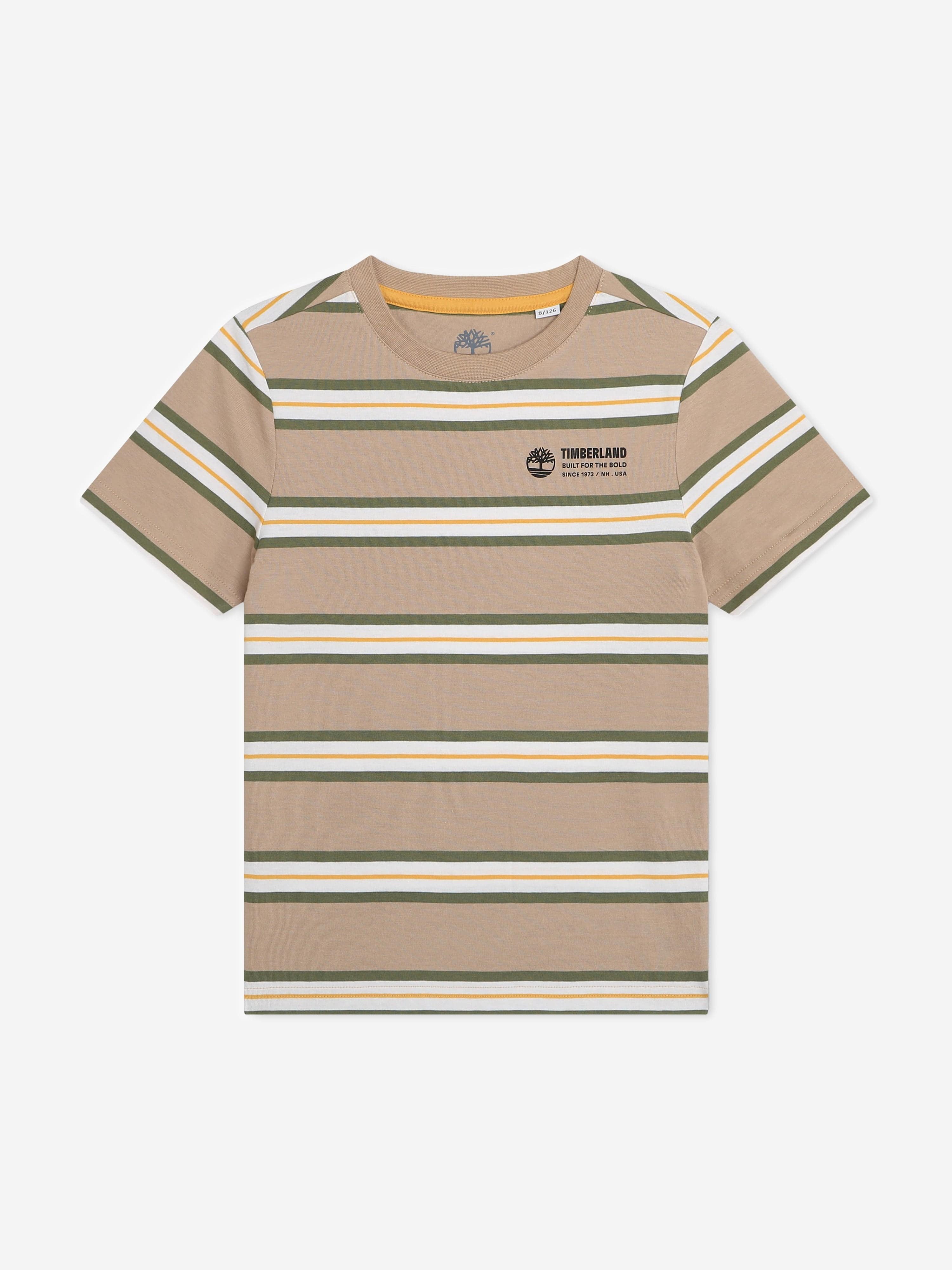 Timberland Boys Striped Logo T-Shirt in Beige