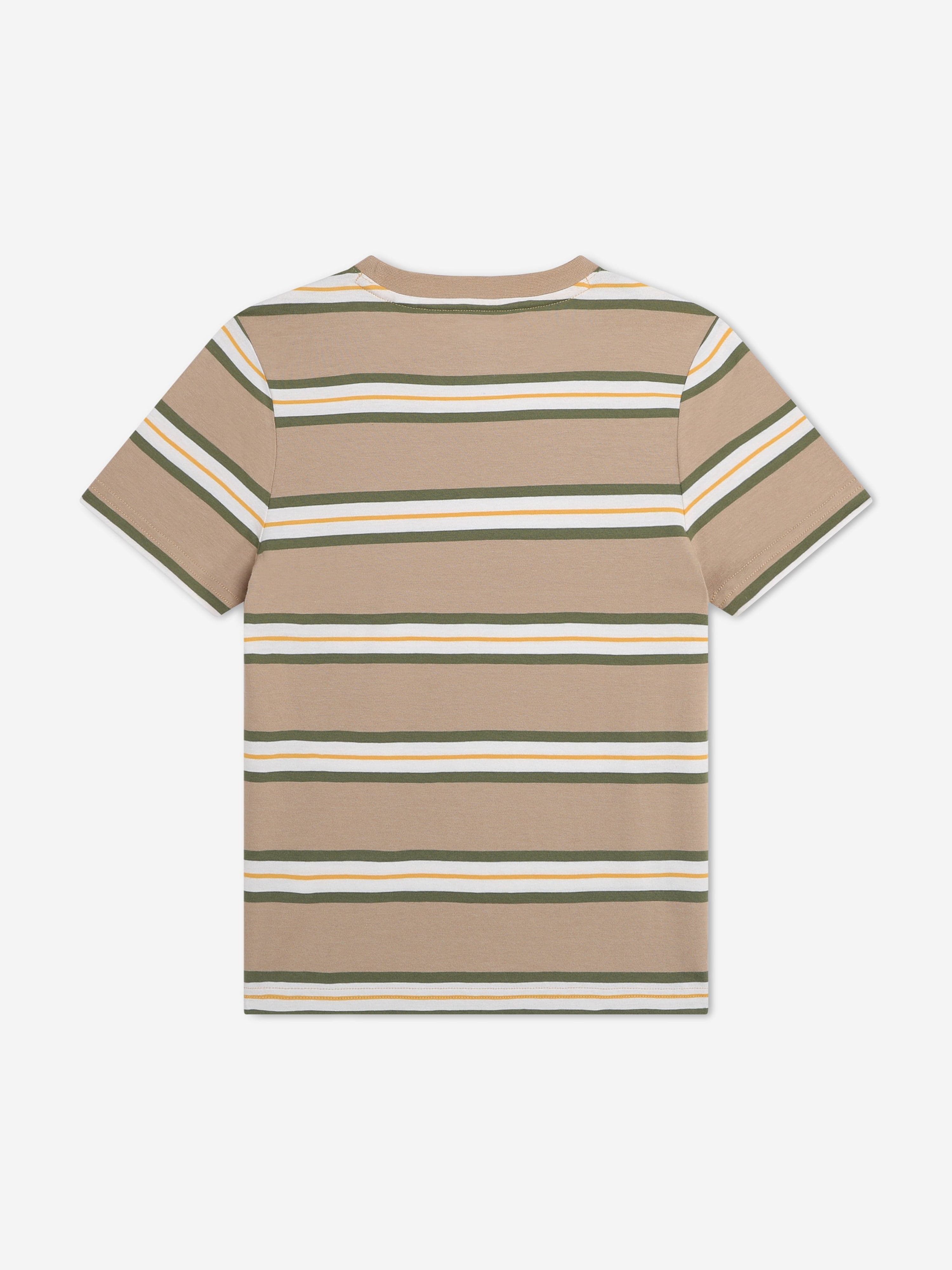 Timberland Boys Striped Logo T-Shirt in Beige