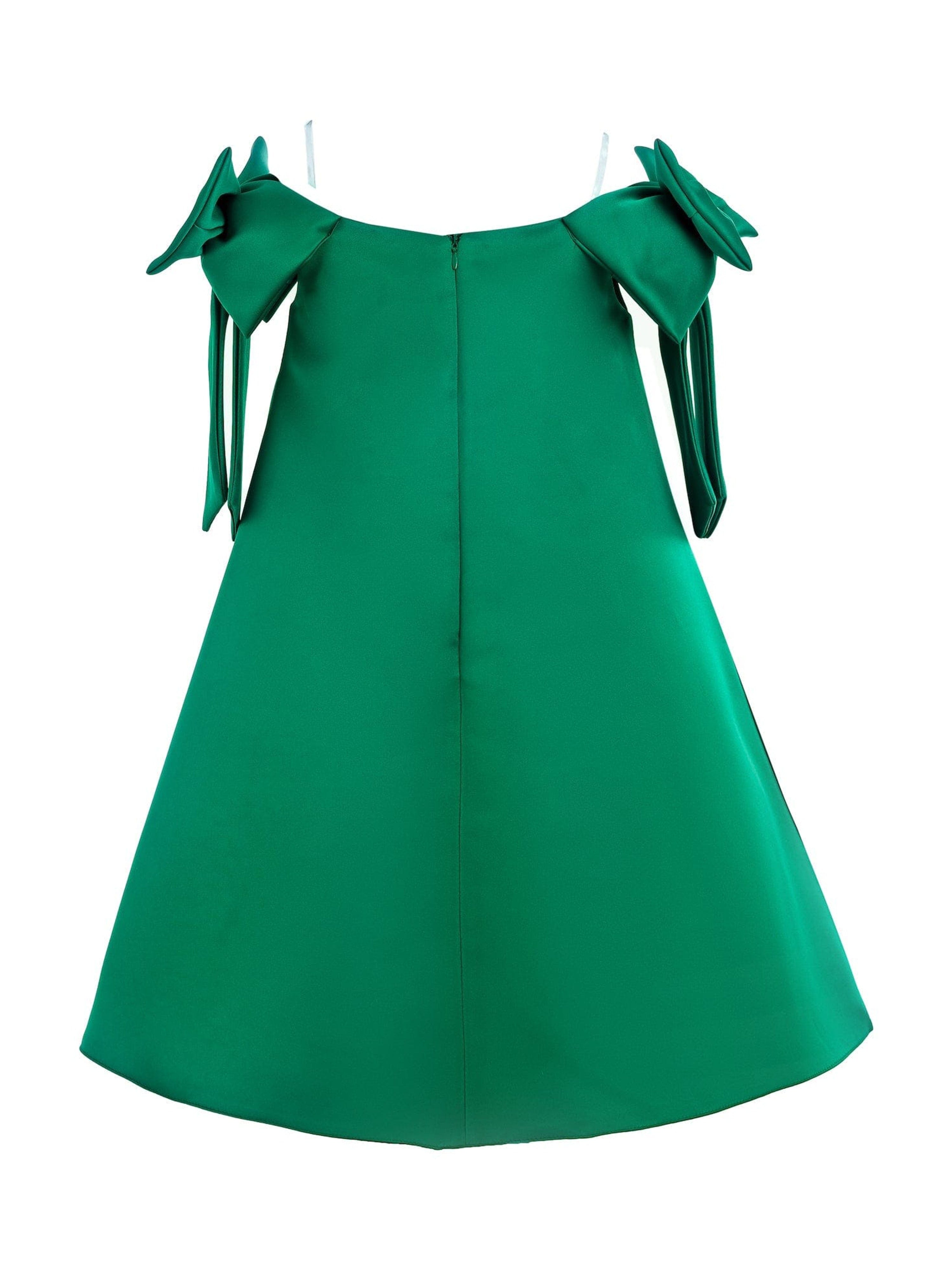 Green Luneta Off Shoulder Bow Dress