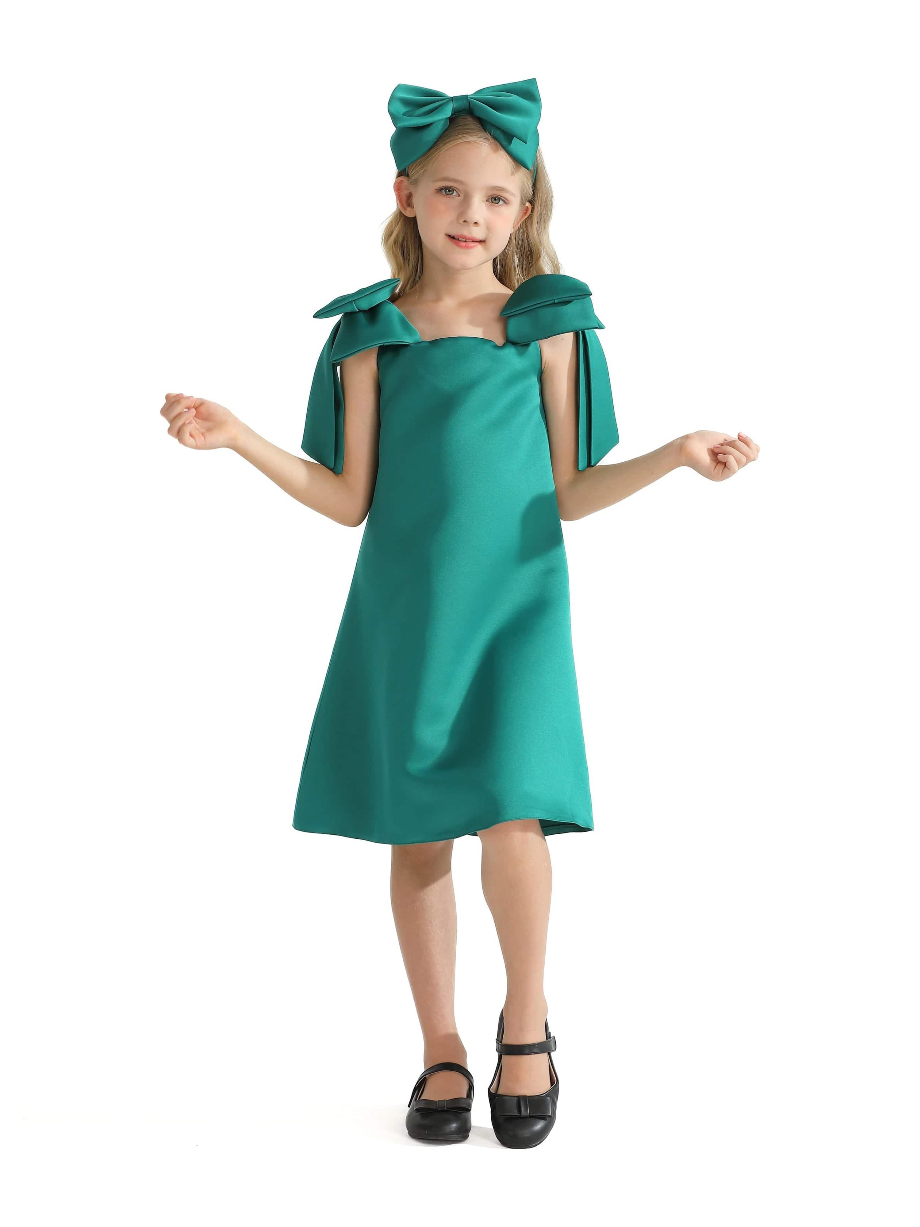 Green Luneta Off Shoulder Bow Dress