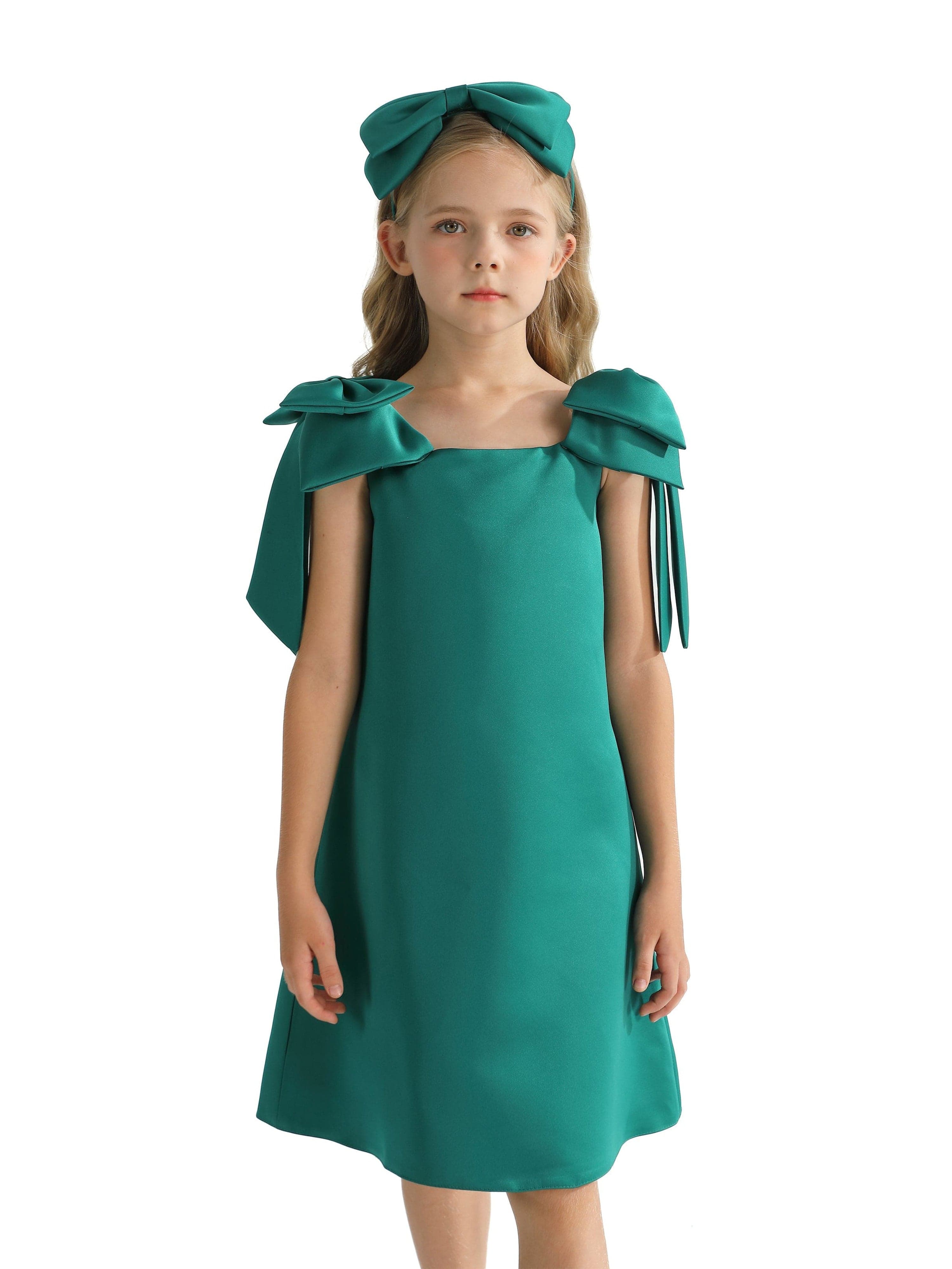 Green Luneta Off Shoulder Bow Dress