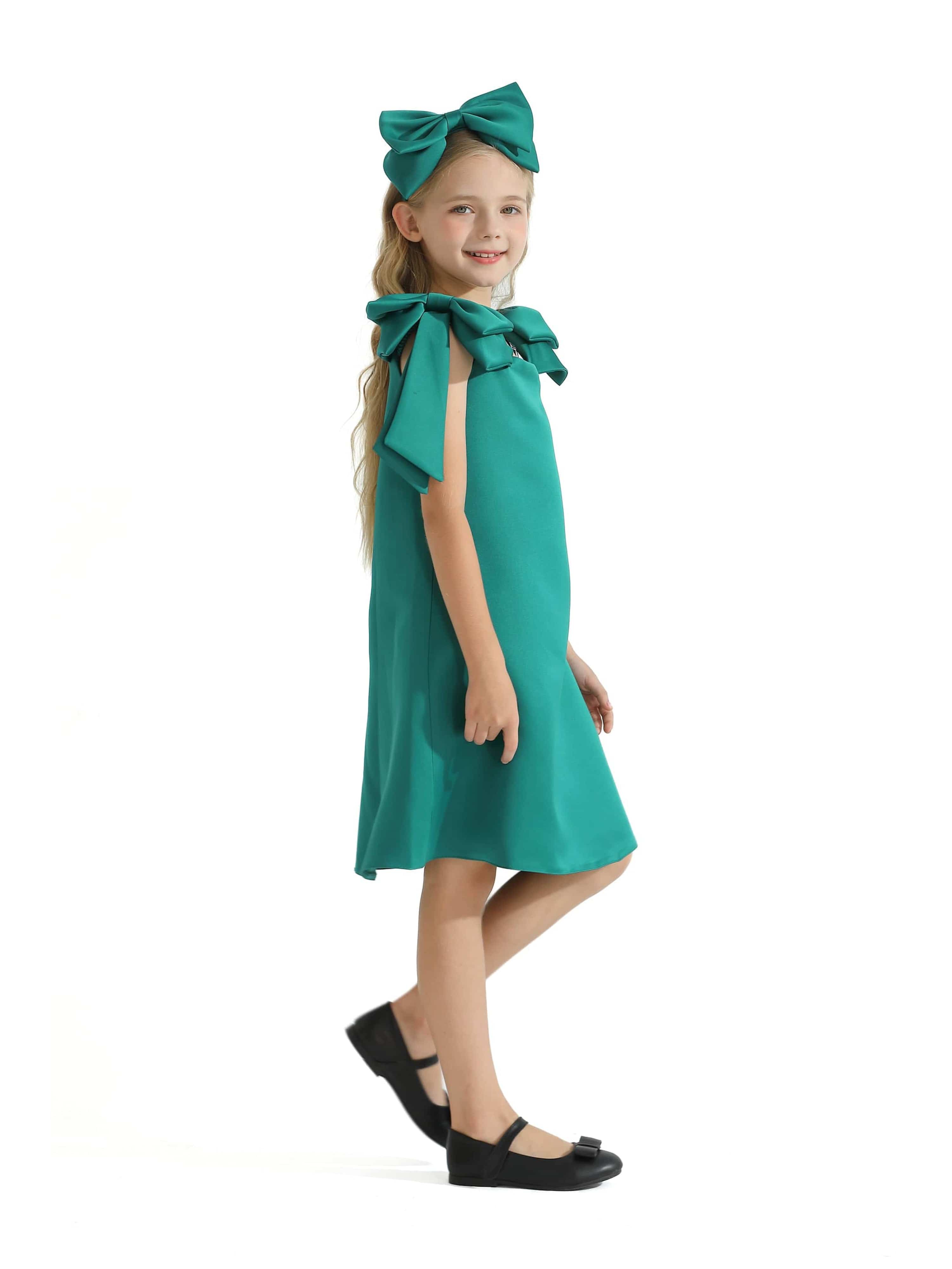 Green Luneta Off Shoulder Bow Dress