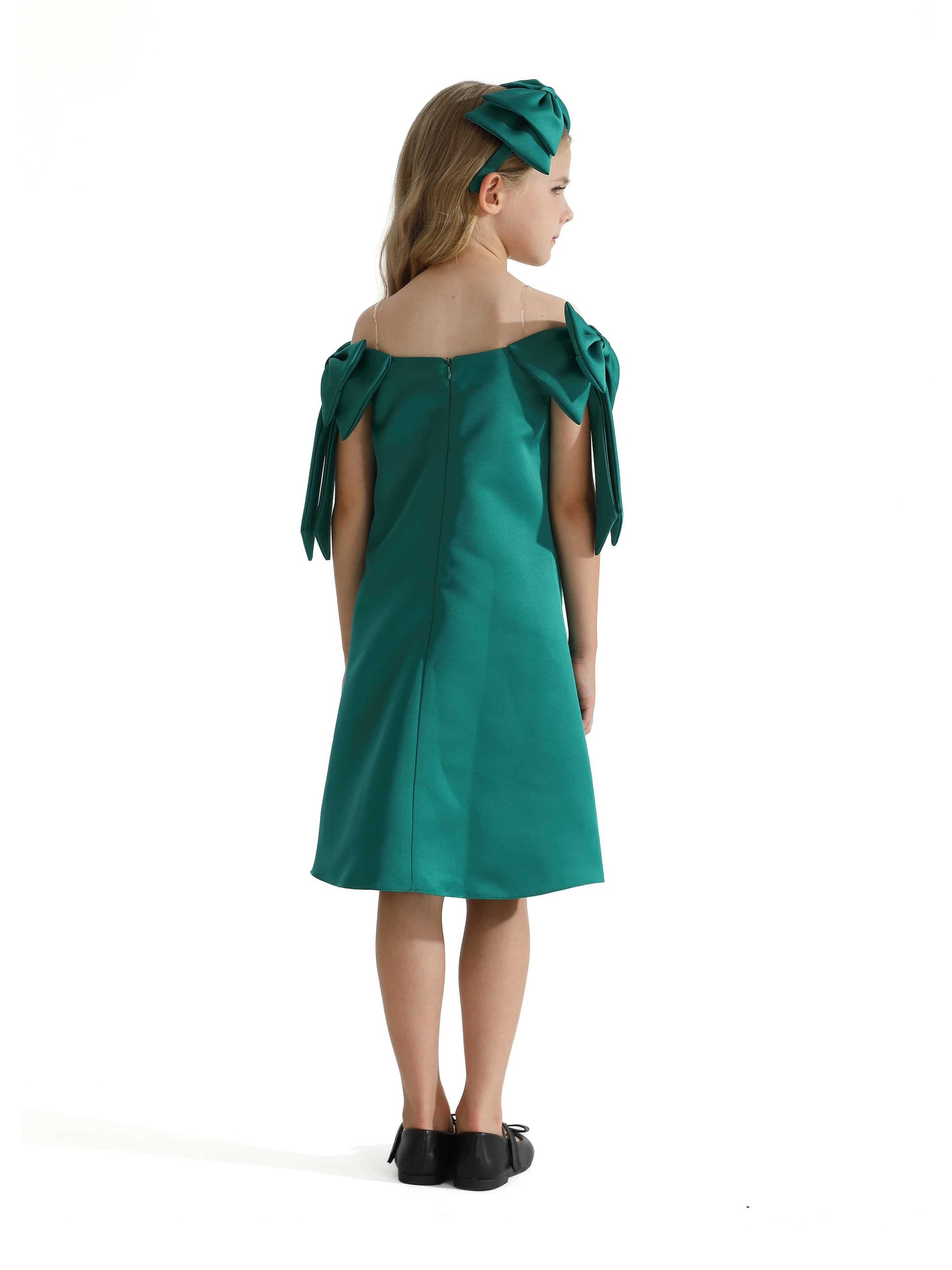 Green Luneta Off Shoulder Bow Dress