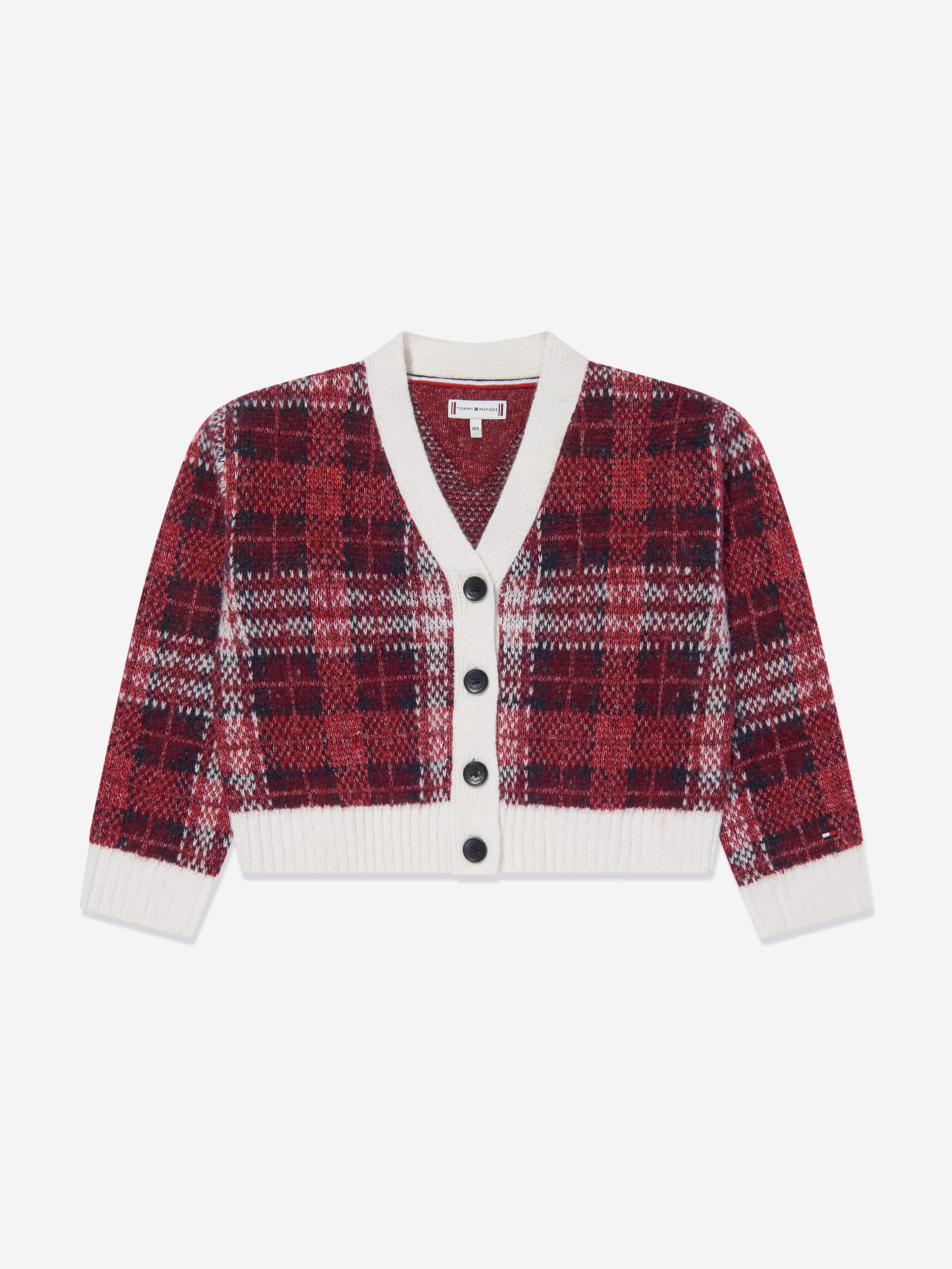 Tommy Hilfiger Girls Tartan Cardigan in Red