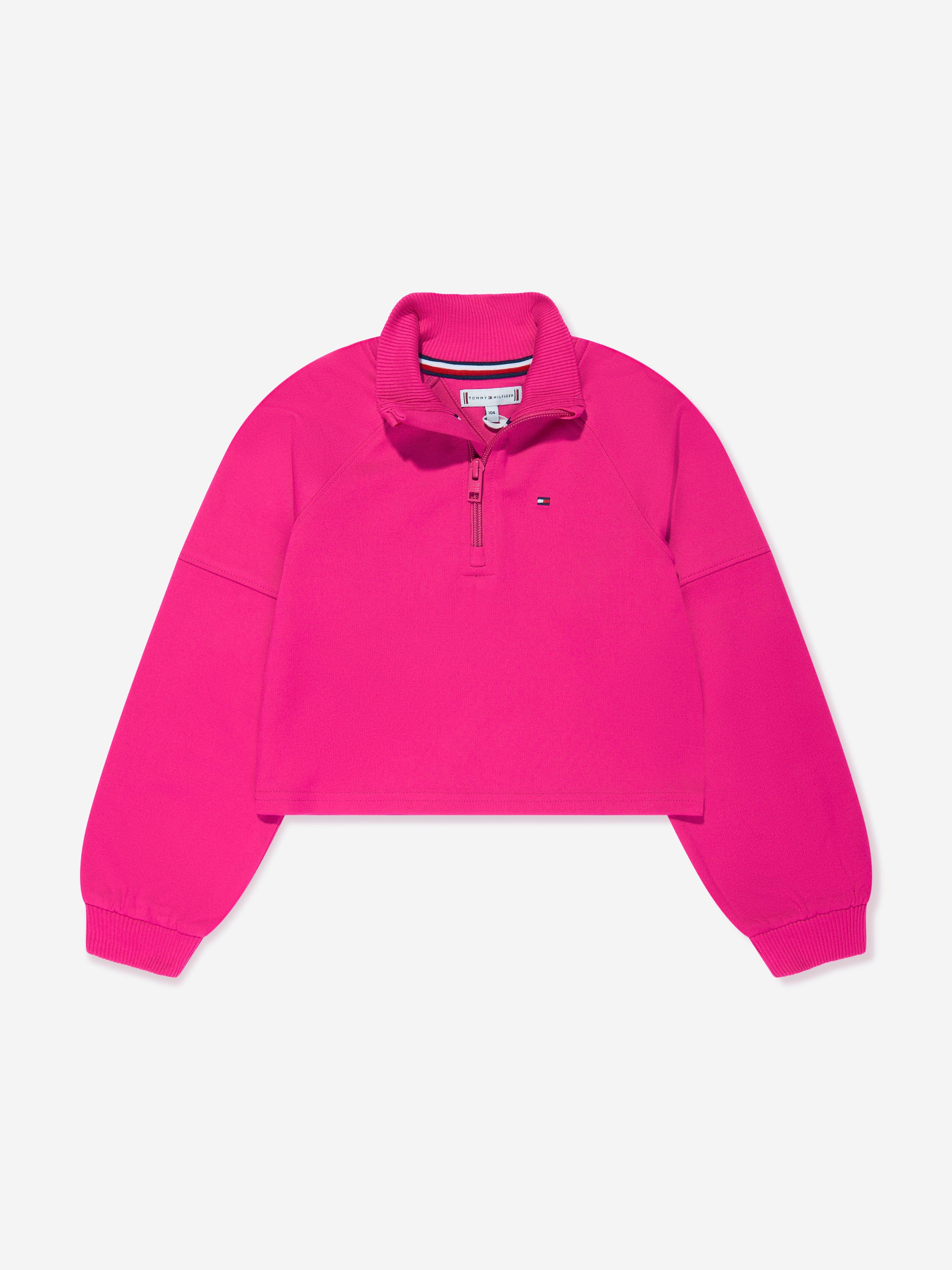 Tommy Hilfiger Girls Half Zip Mock Neck Sweatshirt in Pink