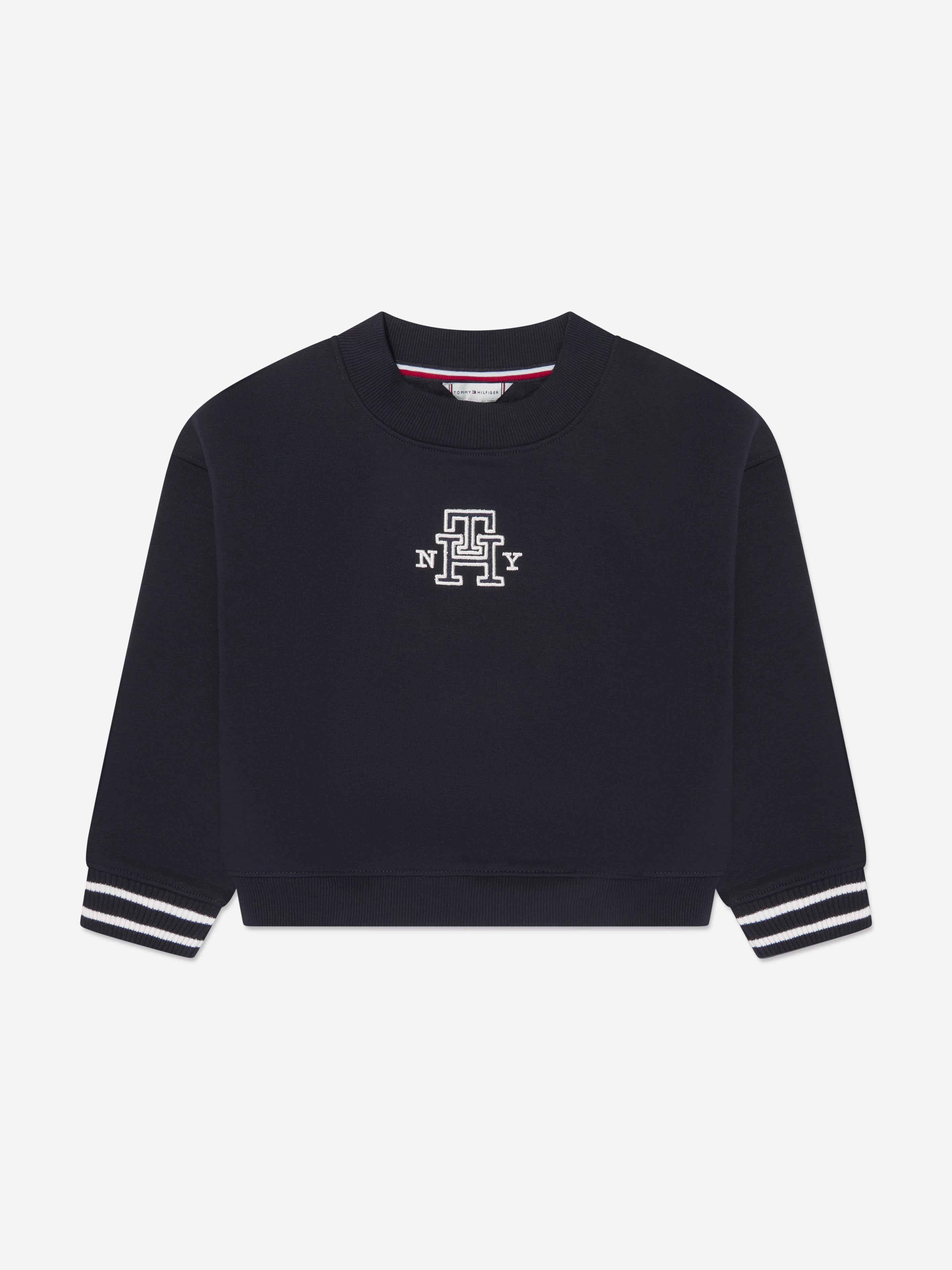 Tommy Hilfiger Girls Monogram Satin Applique Sweatshirt in Navy