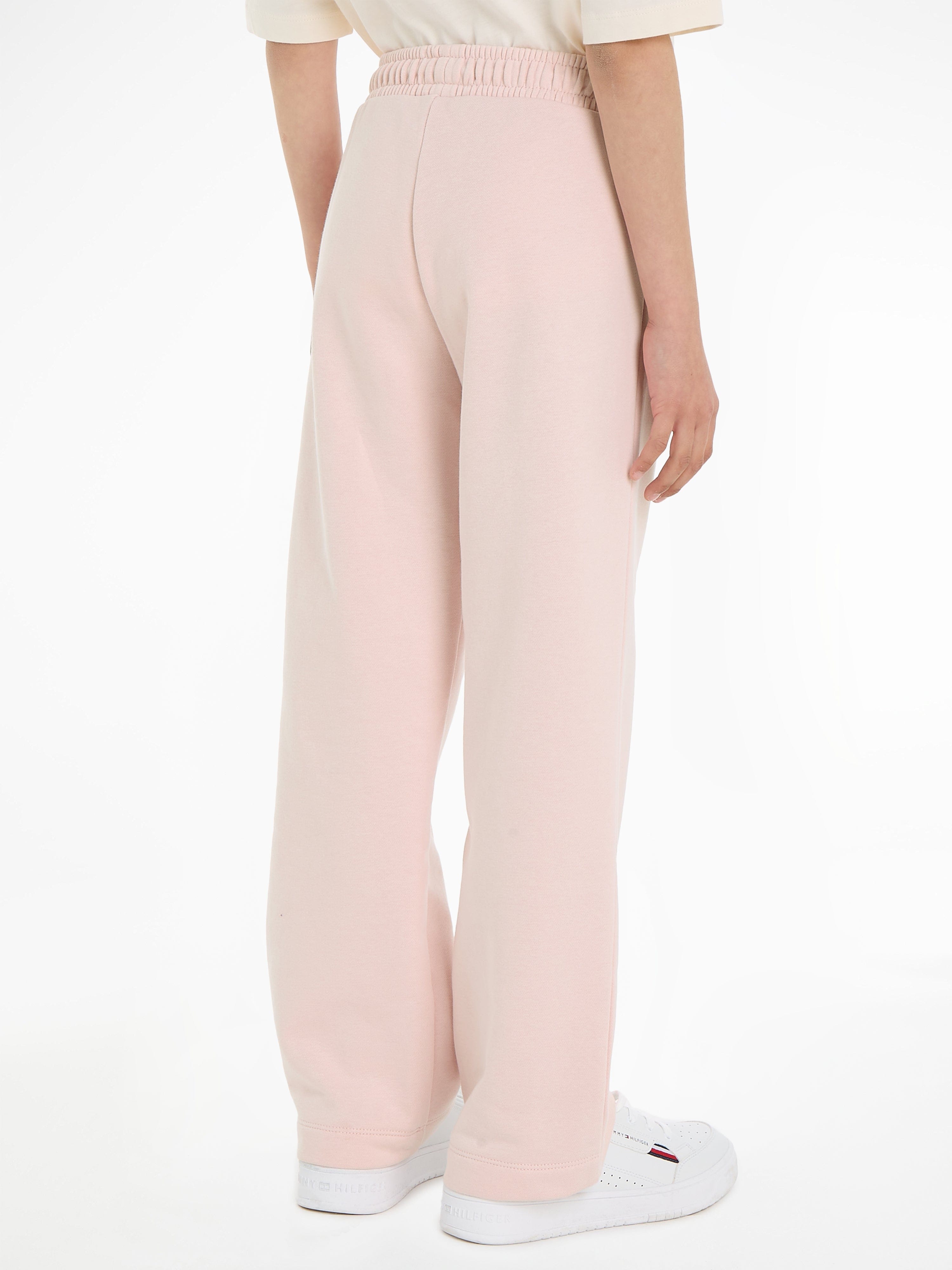 Tommy Hilfiger Girls Logo Script Wide Leg Joggers in Pink