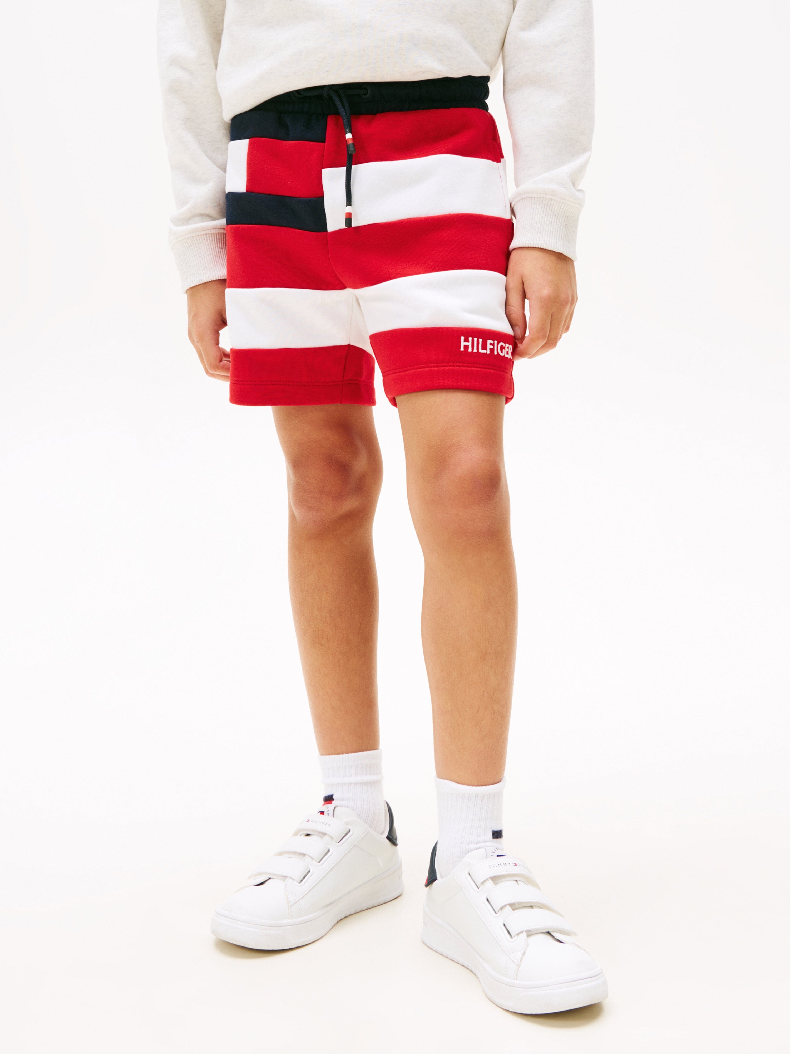 Tommy Hilfiger Boys Flag All Over Stripe Shorts in Red
