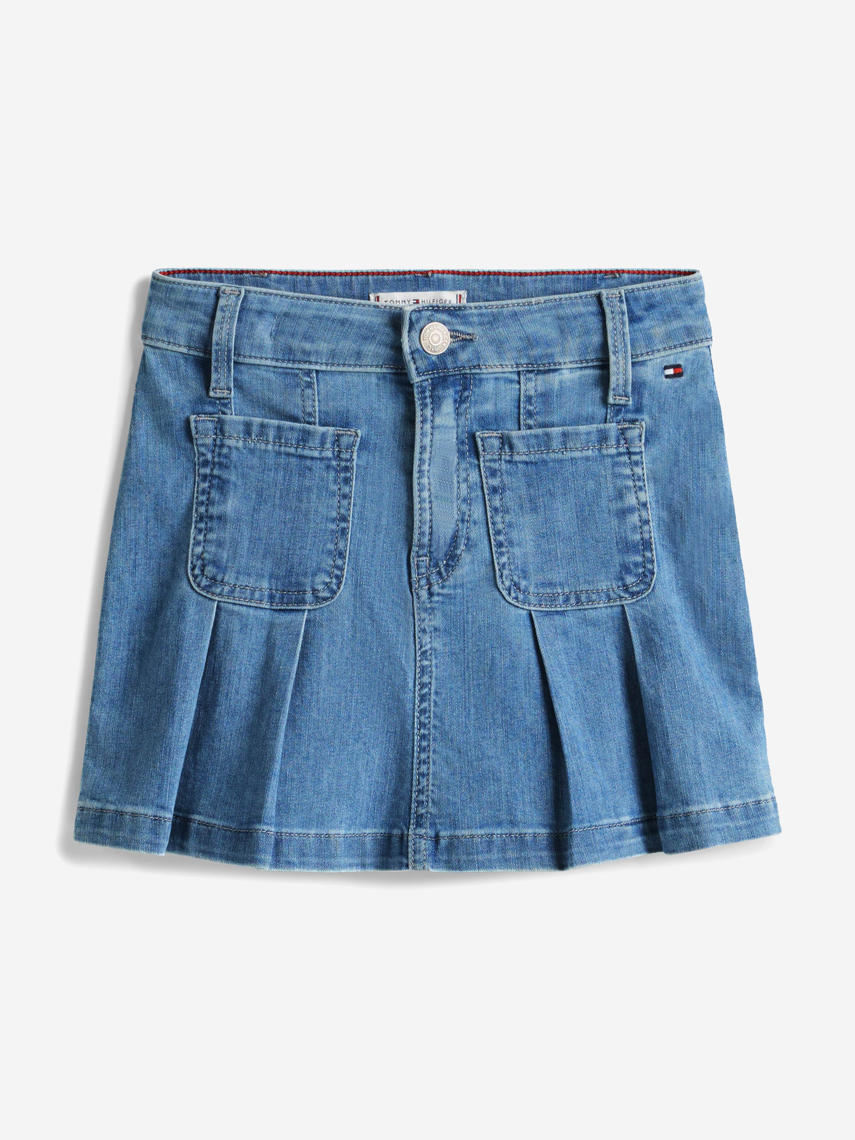 Tommy Hilfiger Girls Pleated Denim Skirt in Blue