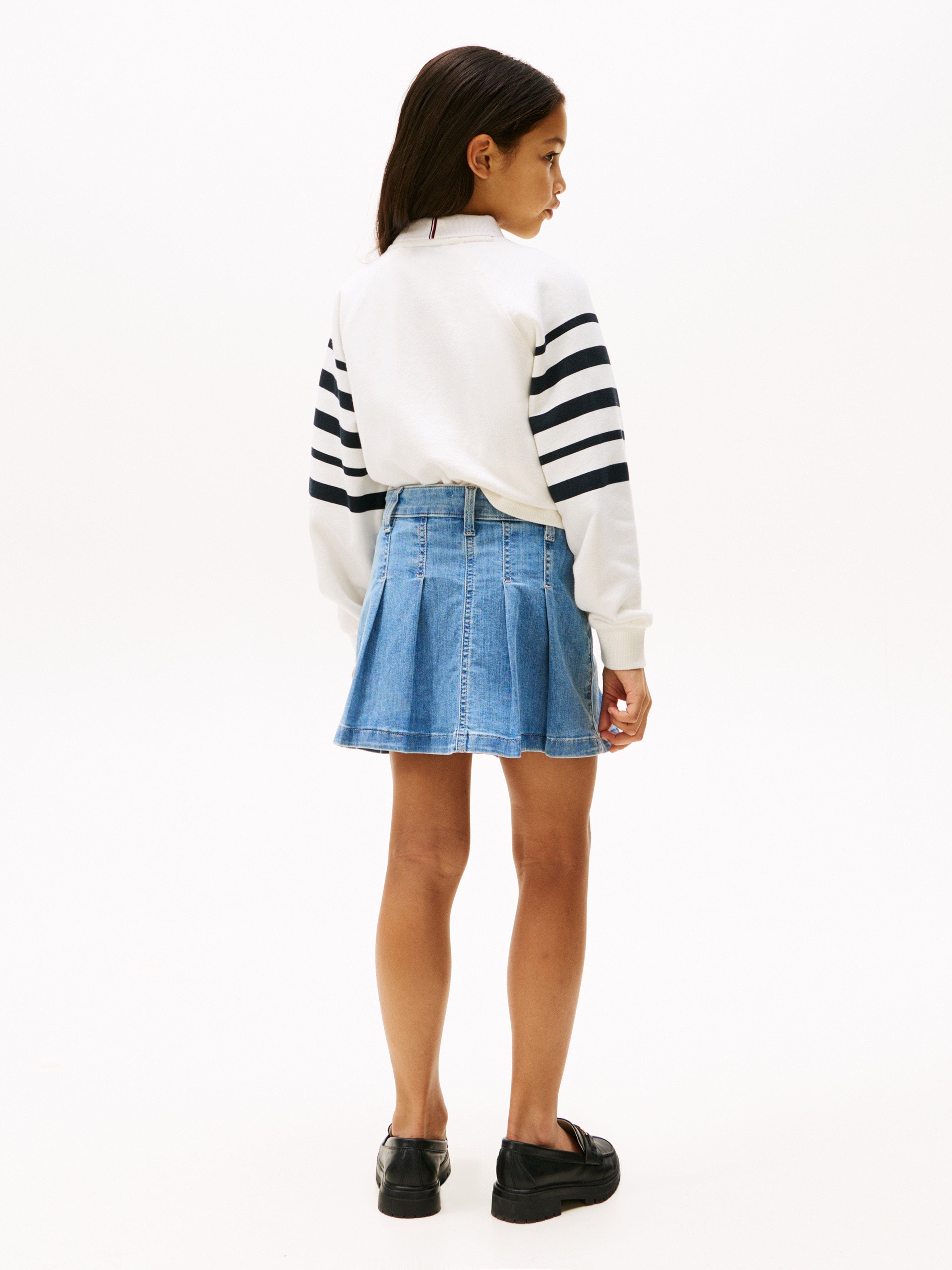 Tommy Hilfiger Girls Pleated Denim Skirt in Blue