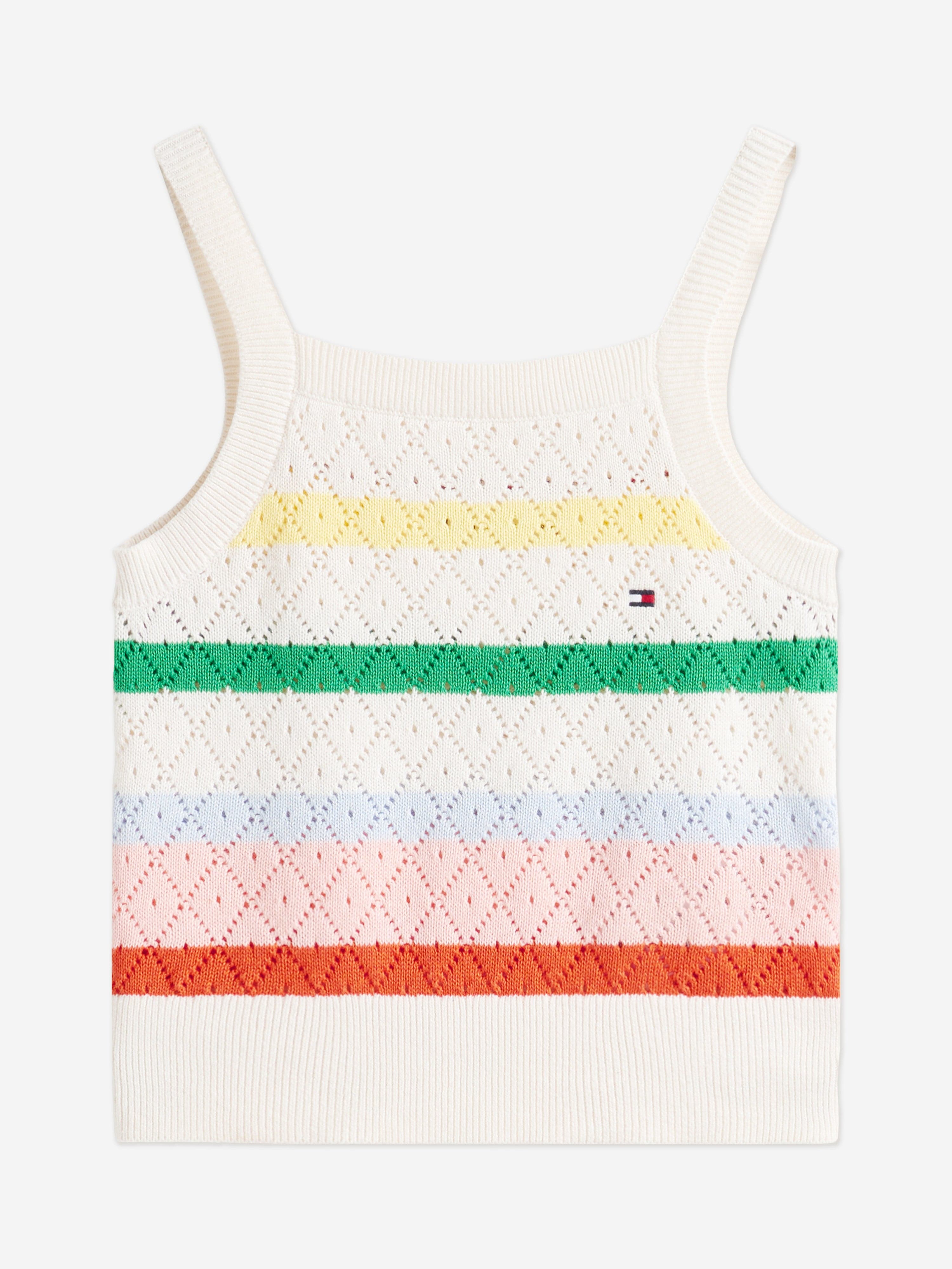 Tommy Hilfiger Girls Striped Crochet Top in Multicolour