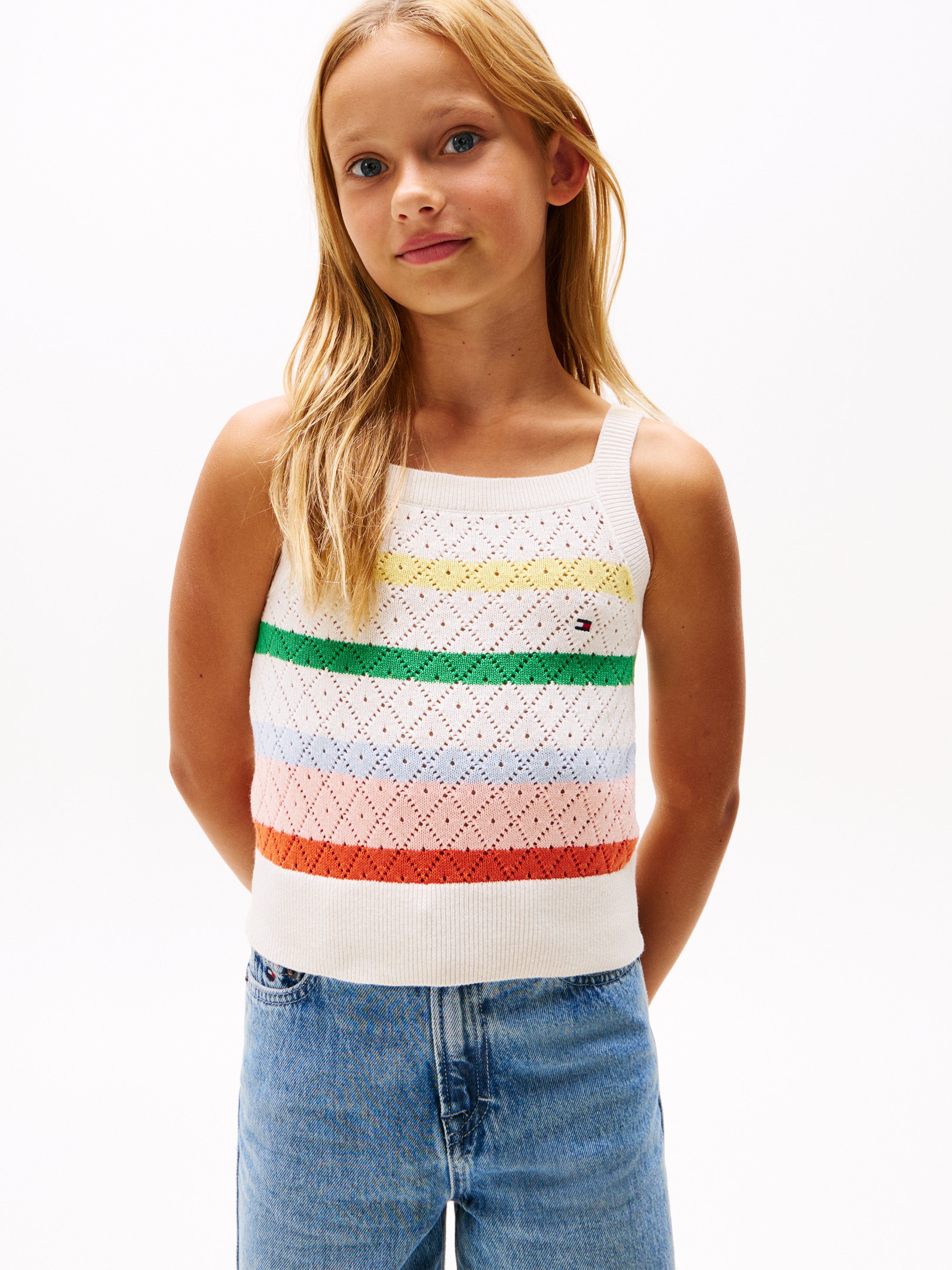 Tommy Hilfiger Girls Striped Crochet Top in Multicolour