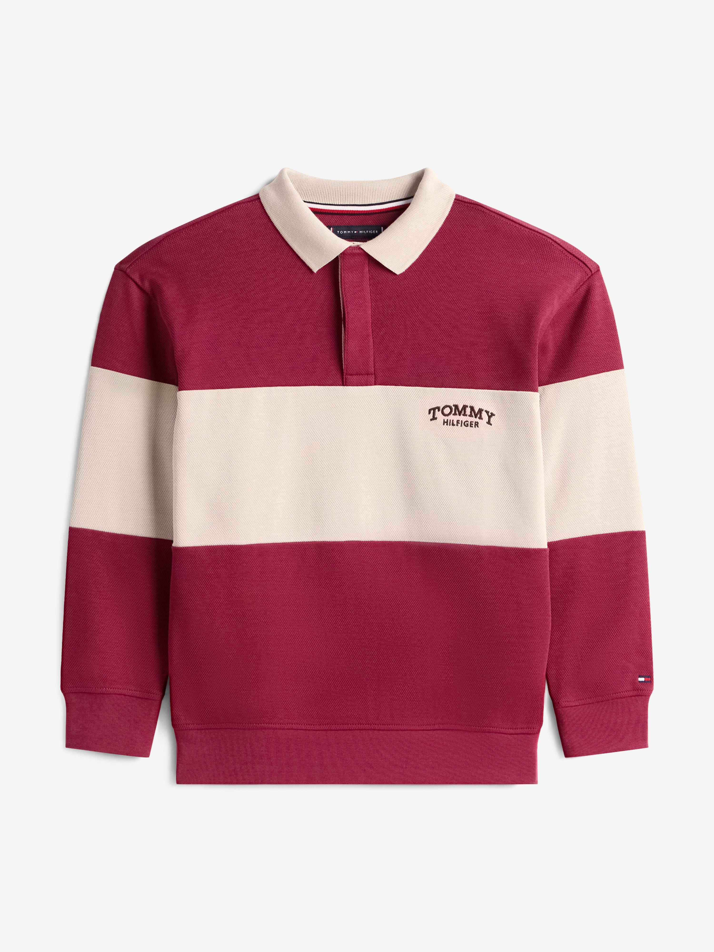 Tommy Hilfiger Boys Colourblock Long Sleeve Polo Shirt in Red