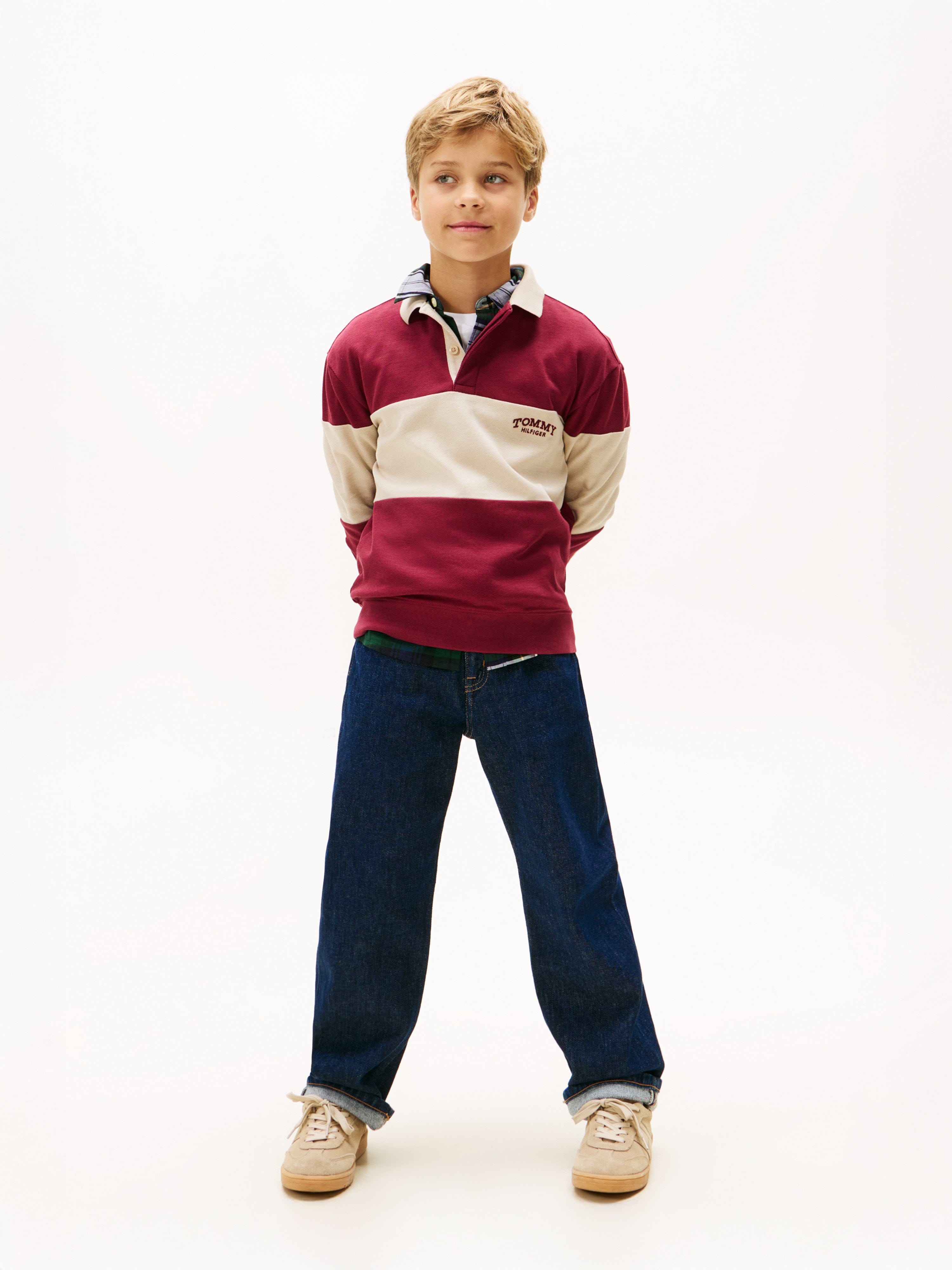 Tommy Hilfiger Boys Colourblock Long Sleeve Polo Shirt in Red