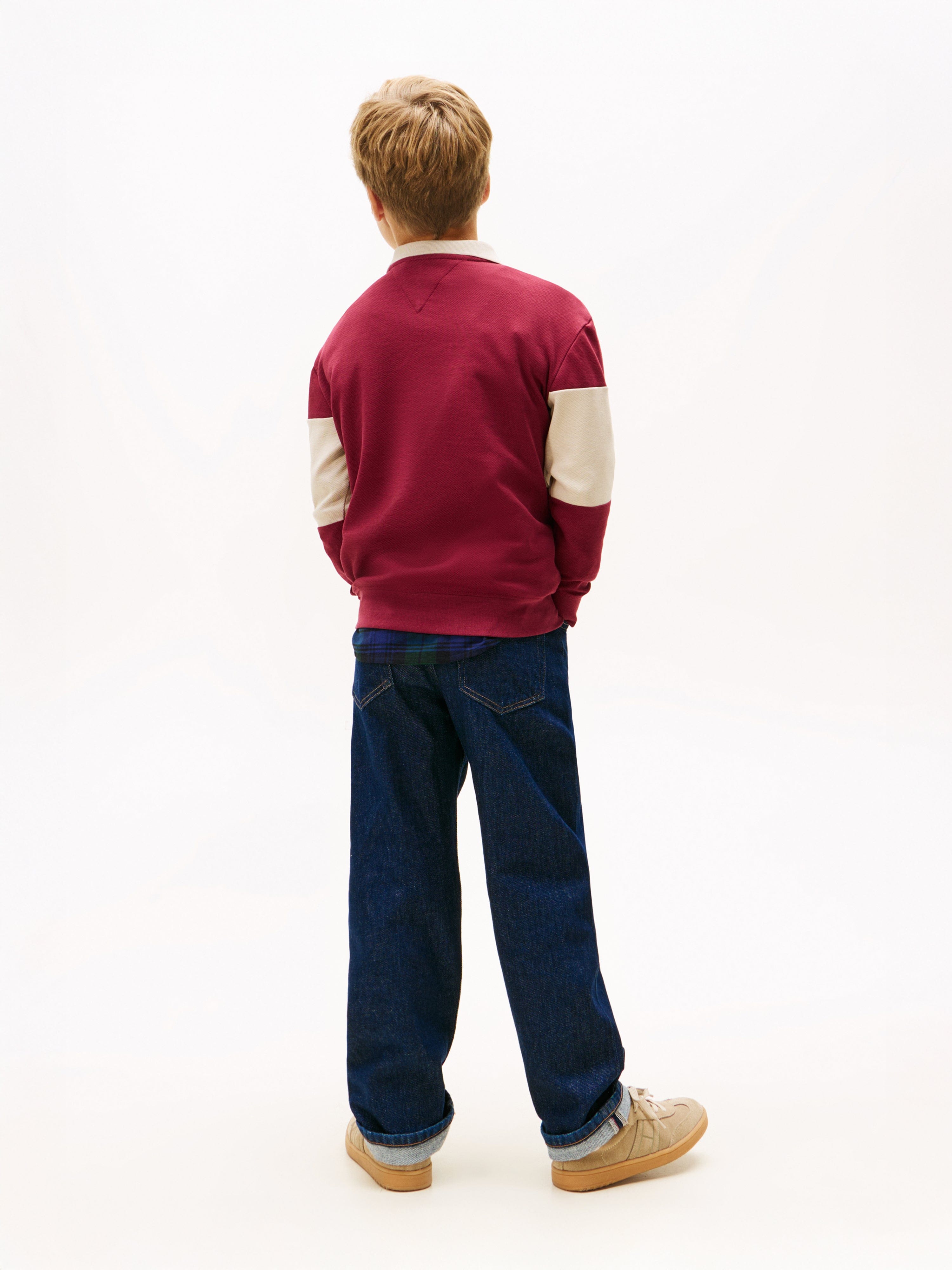 Tommy Hilfiger Boys Colourblock Long Sleeve Polo Shirt in Red