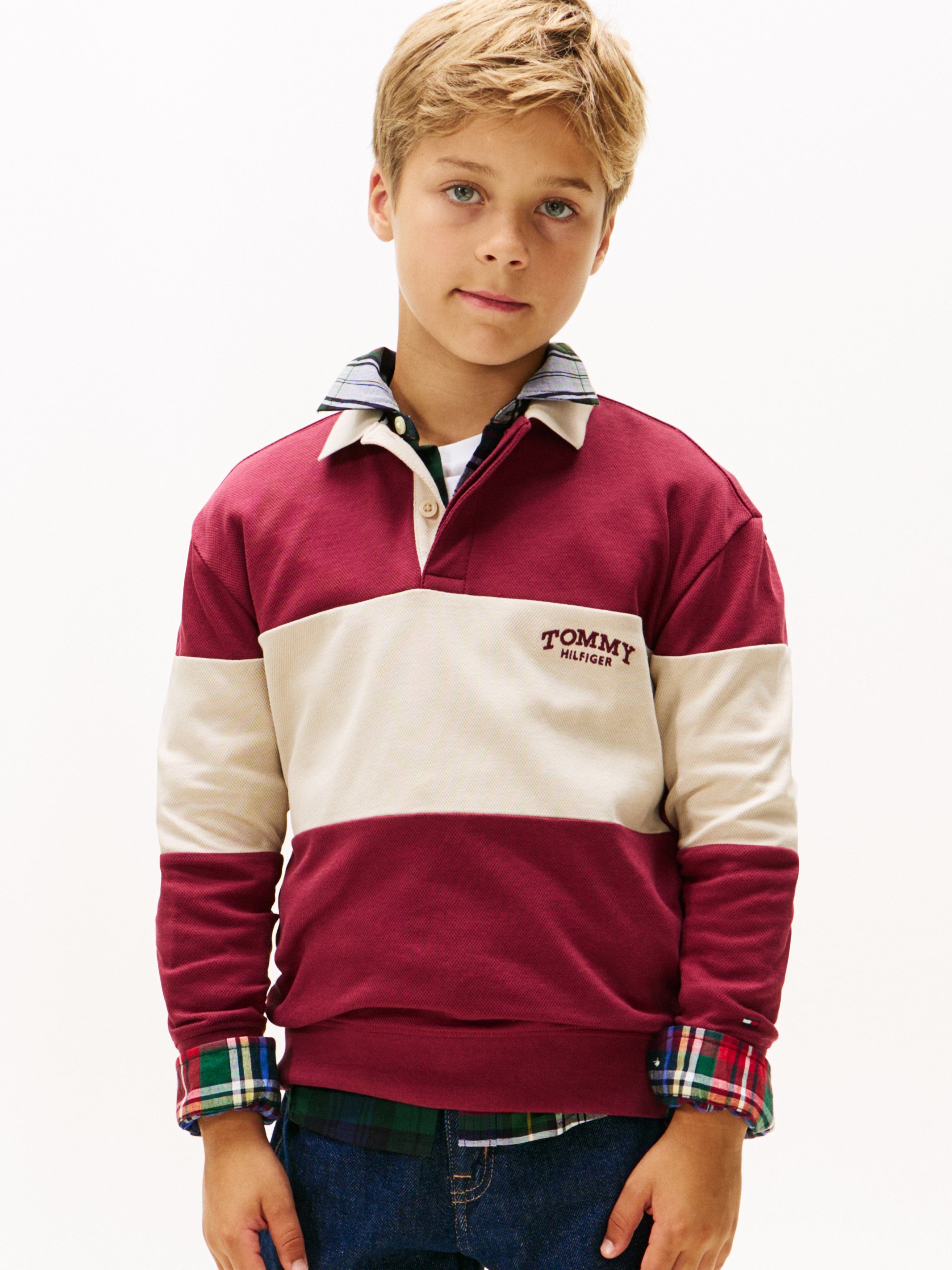 Tommy Hilfiger Boys Colourblock Long Sleeve Polo Shirt in Red