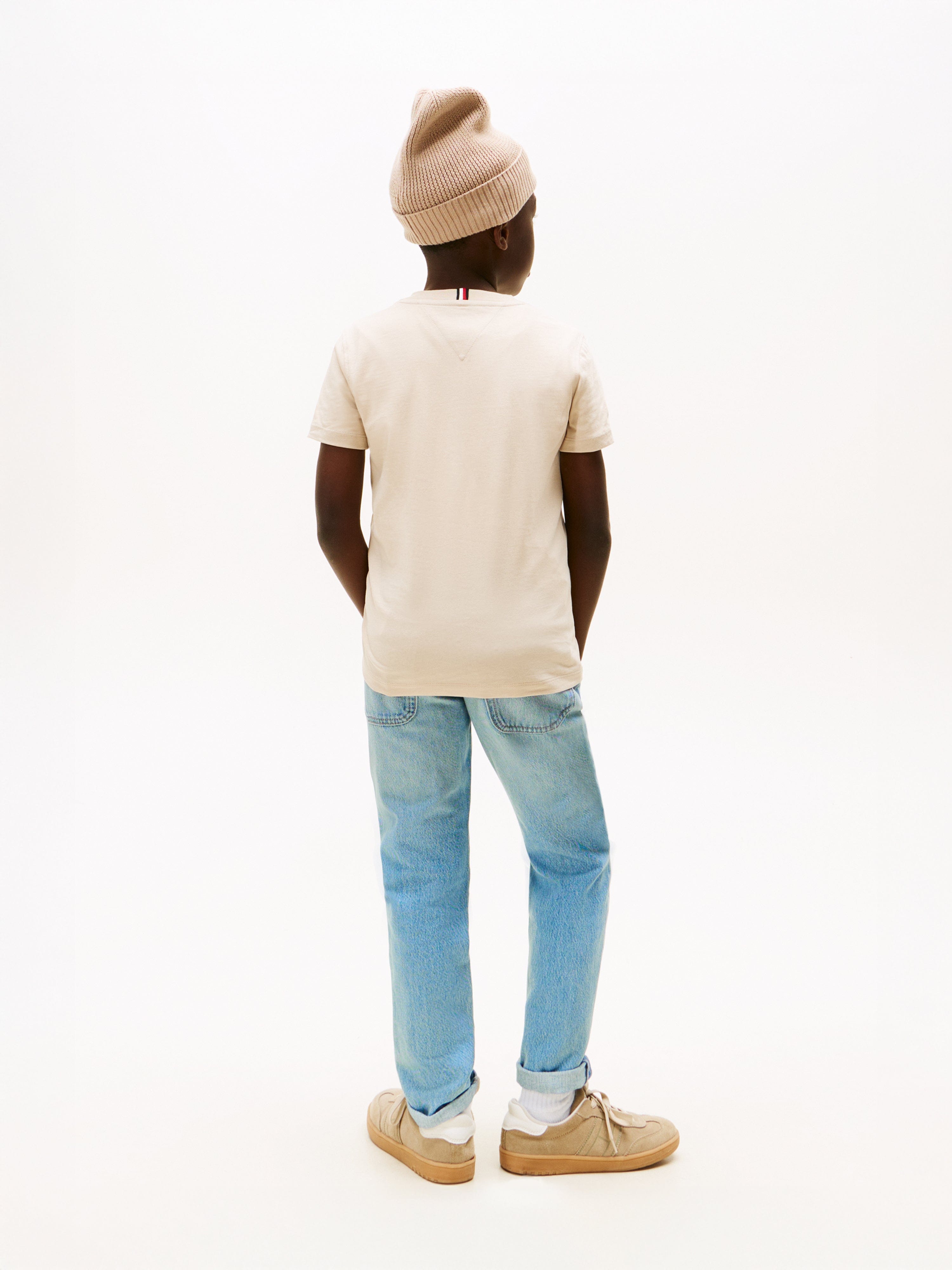 Tommy Hilfiger Boys Monotype Print Graphic T-Shirt in Beige