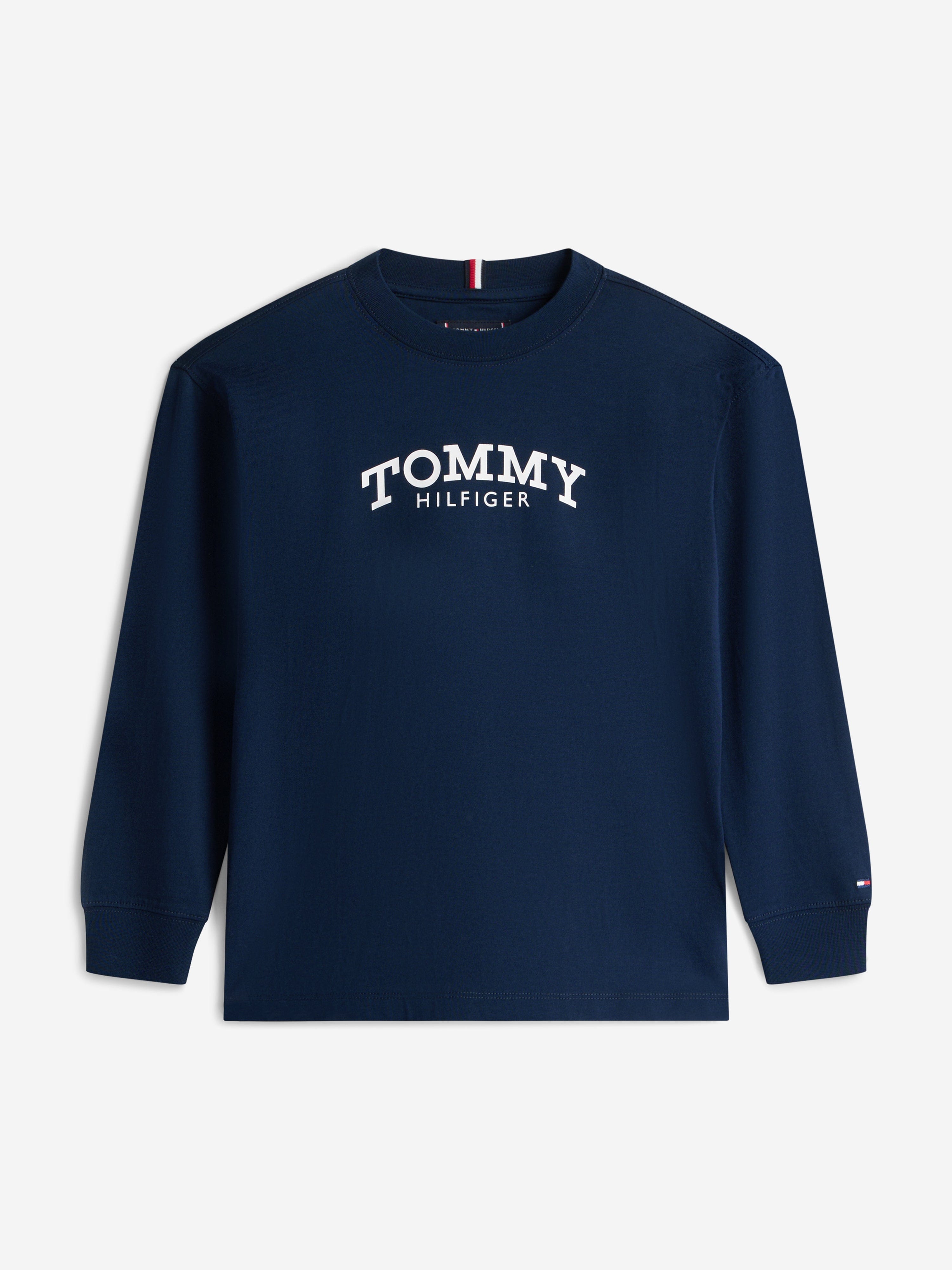 Tommy Hilfiger Boys Monotype Print Long Sleeve T-Shirt in Navy