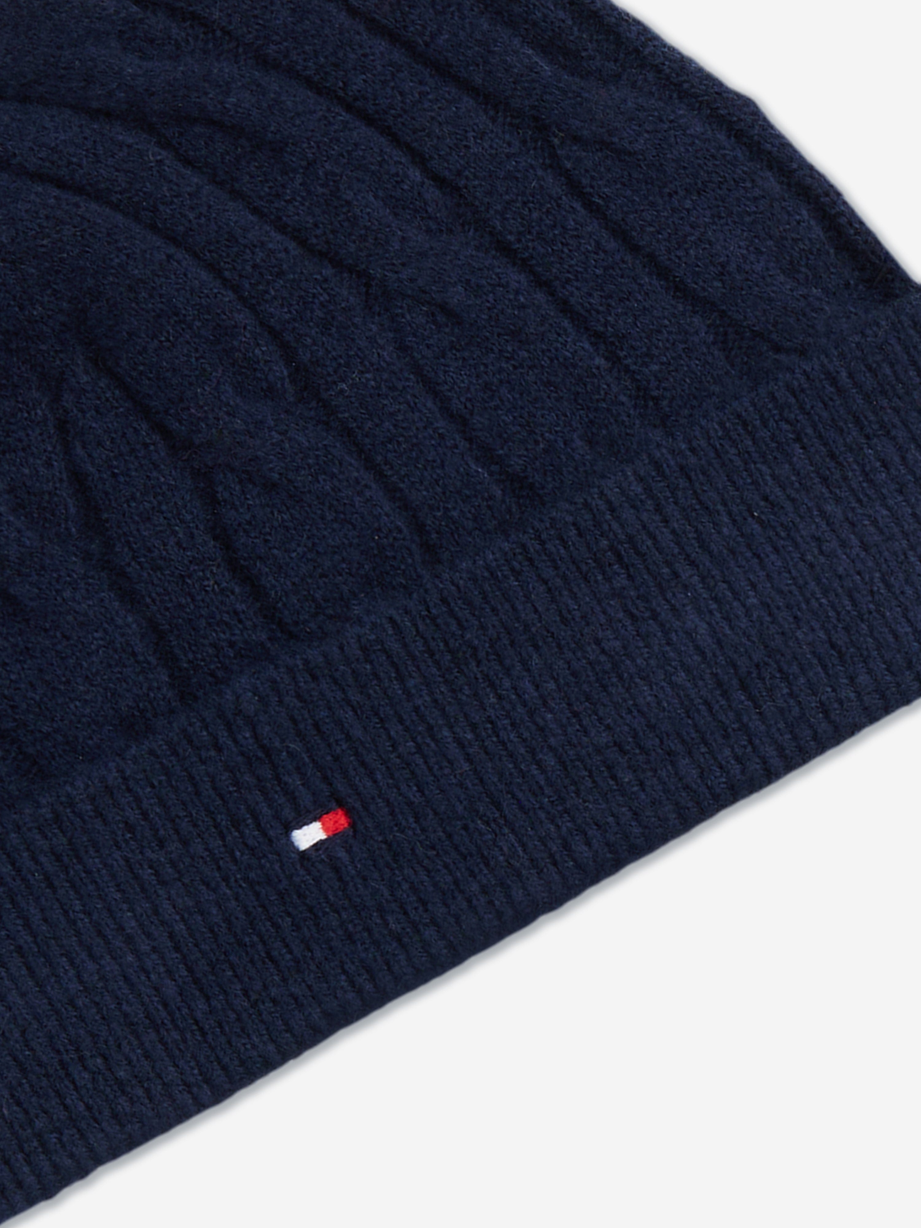 Tommy Hilfiger Baby Boys Cable Knit Beanie and Booties Set in Navy