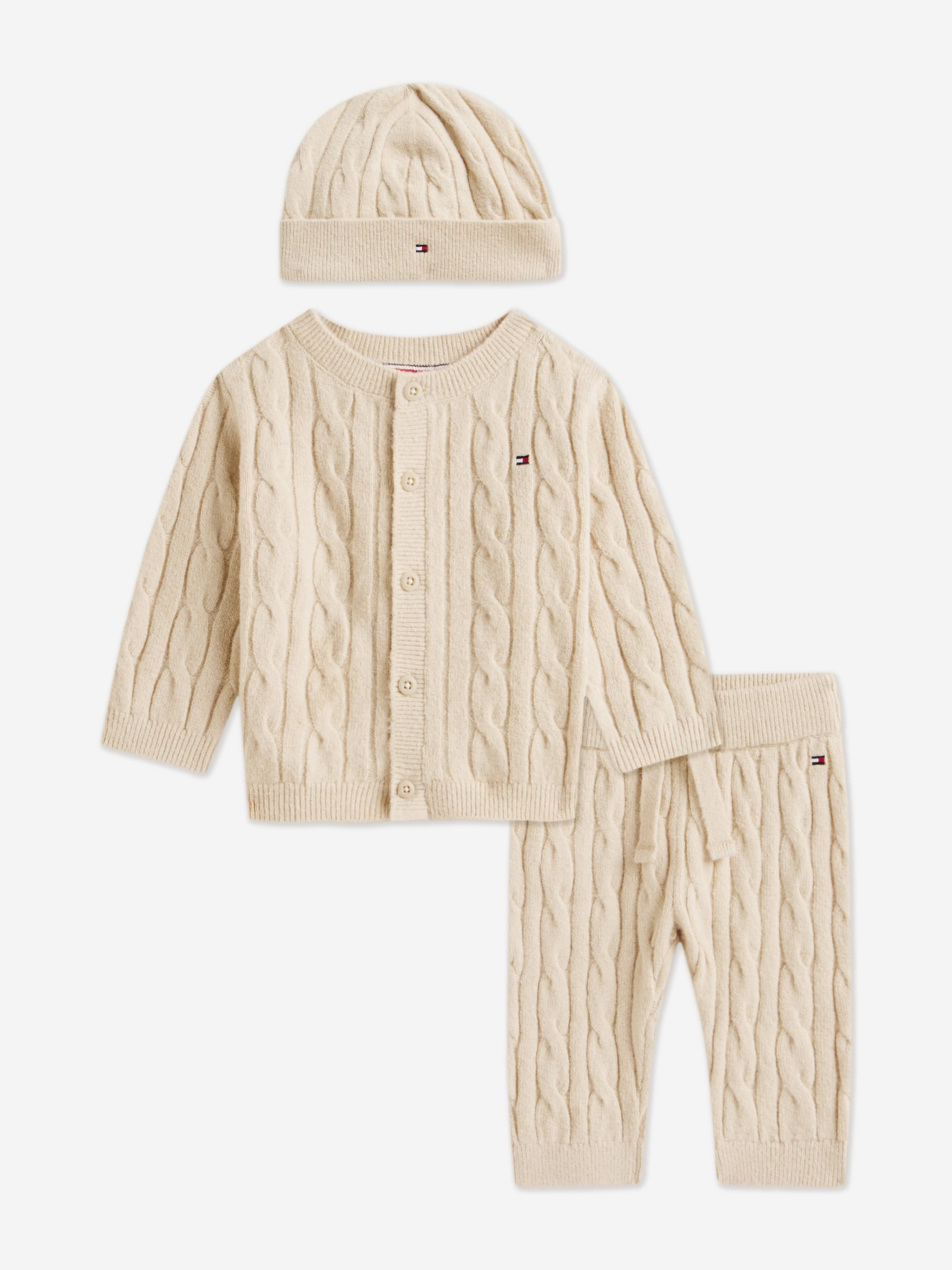 Tommy Hilfiger Baby Cable Knit Trouser Gift Set in Beige