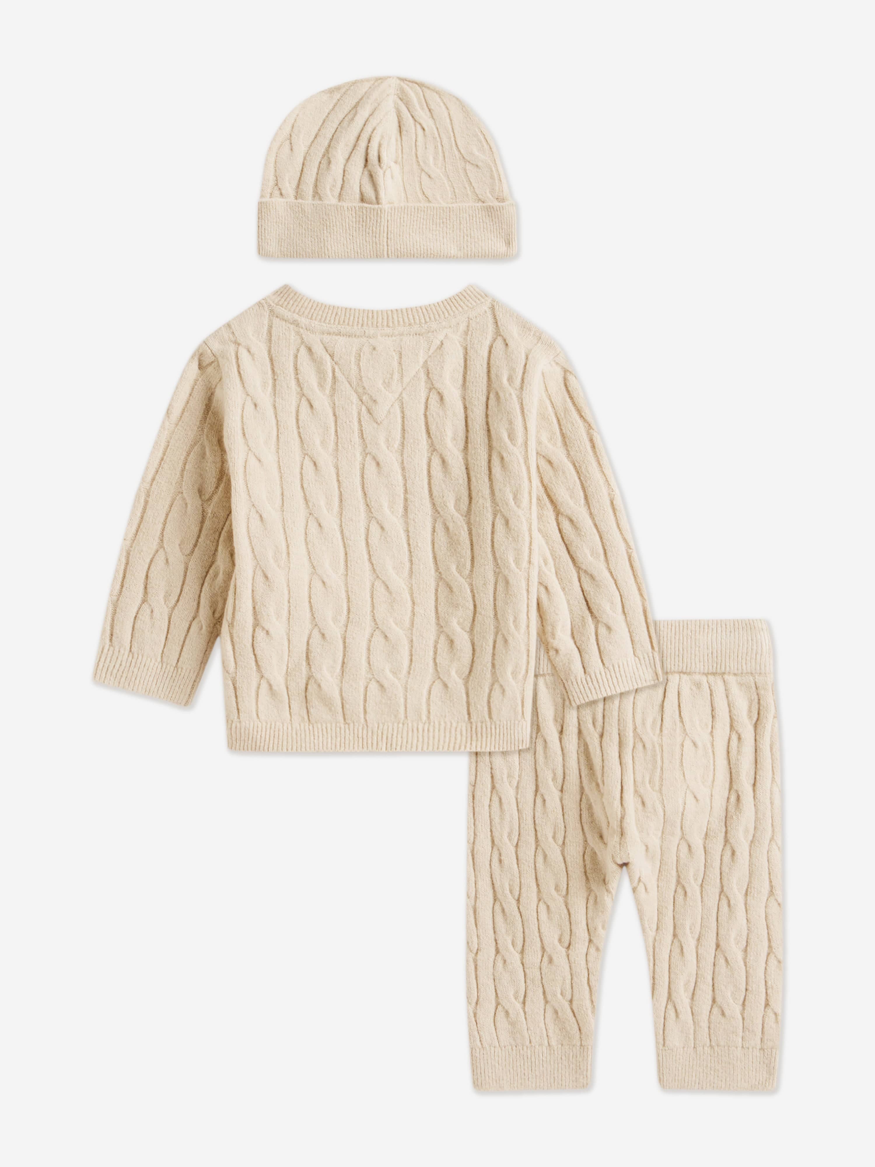 Tommy Hilfiger Baby Cable Knit Trouser Gift Set in Beige