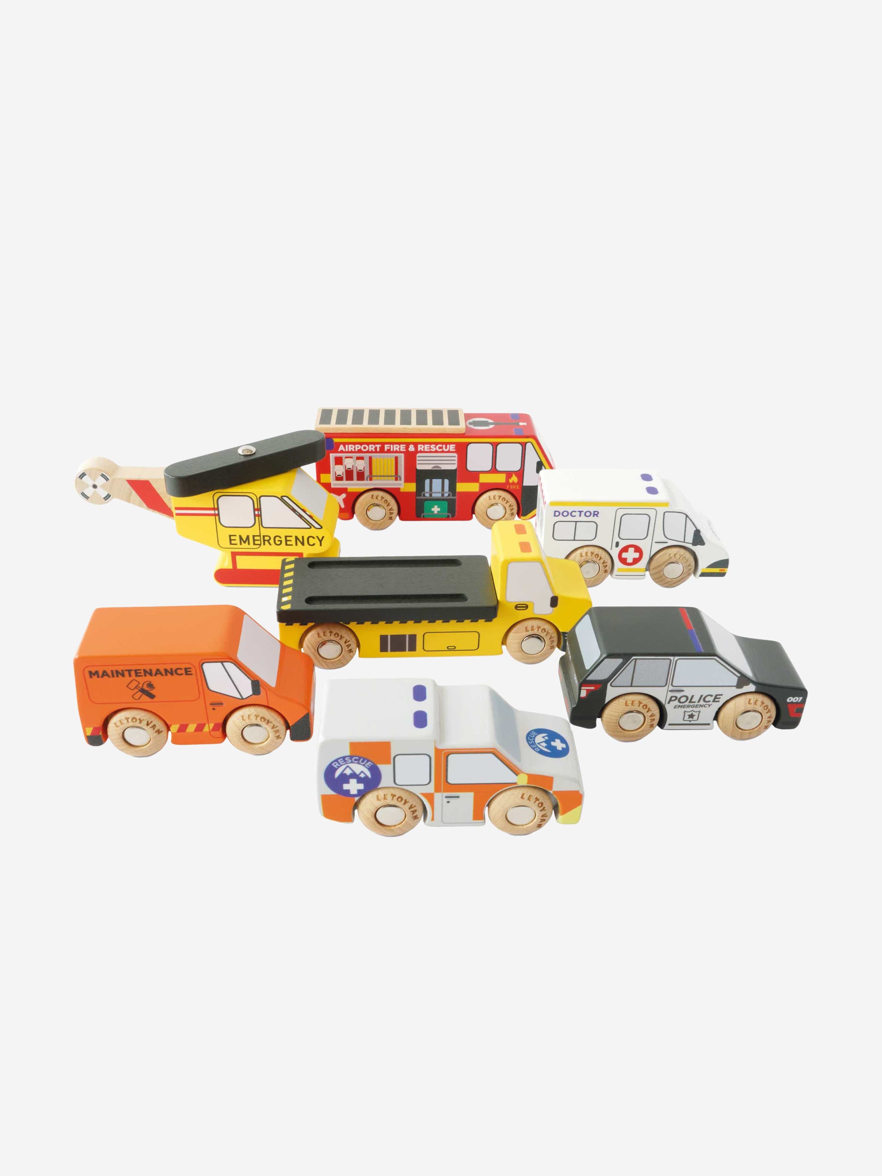 Le Toy Van Emergency Helicopter & Rescue Cars-7 Piece (W:12.3 x D:4 x H:5 cm)