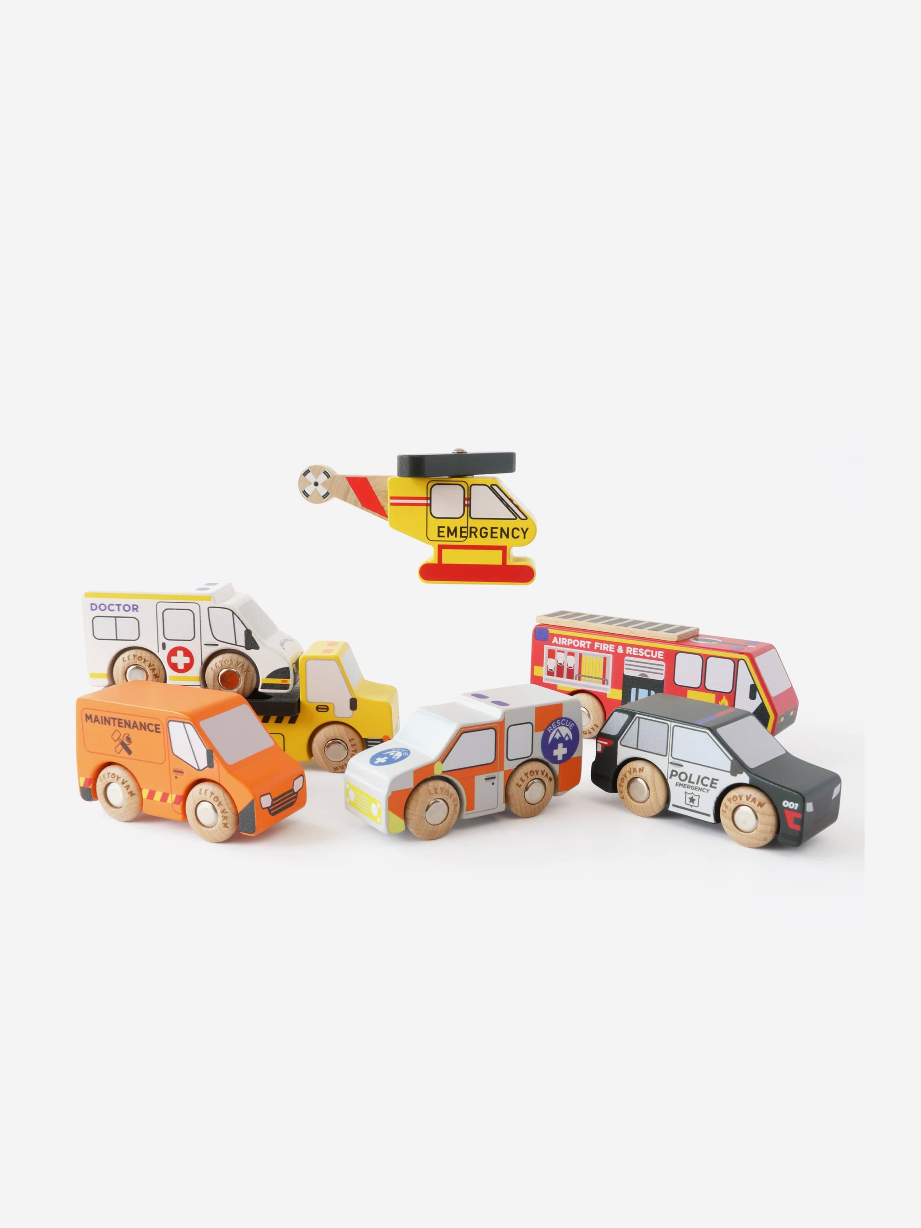 Le Toy Van Emergency Helicopter & Rescue Cars-7 Piece (W:12.3 x D:4 x H:5 cm)