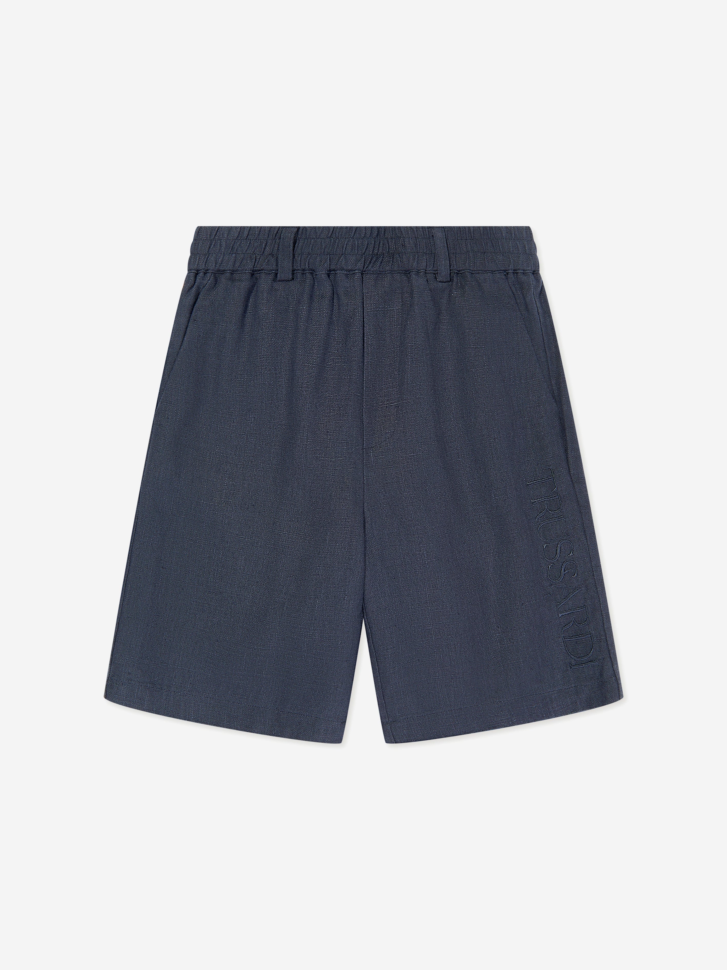 Trussardi Boys Nauta Linen Bermuda Shorts in Blue