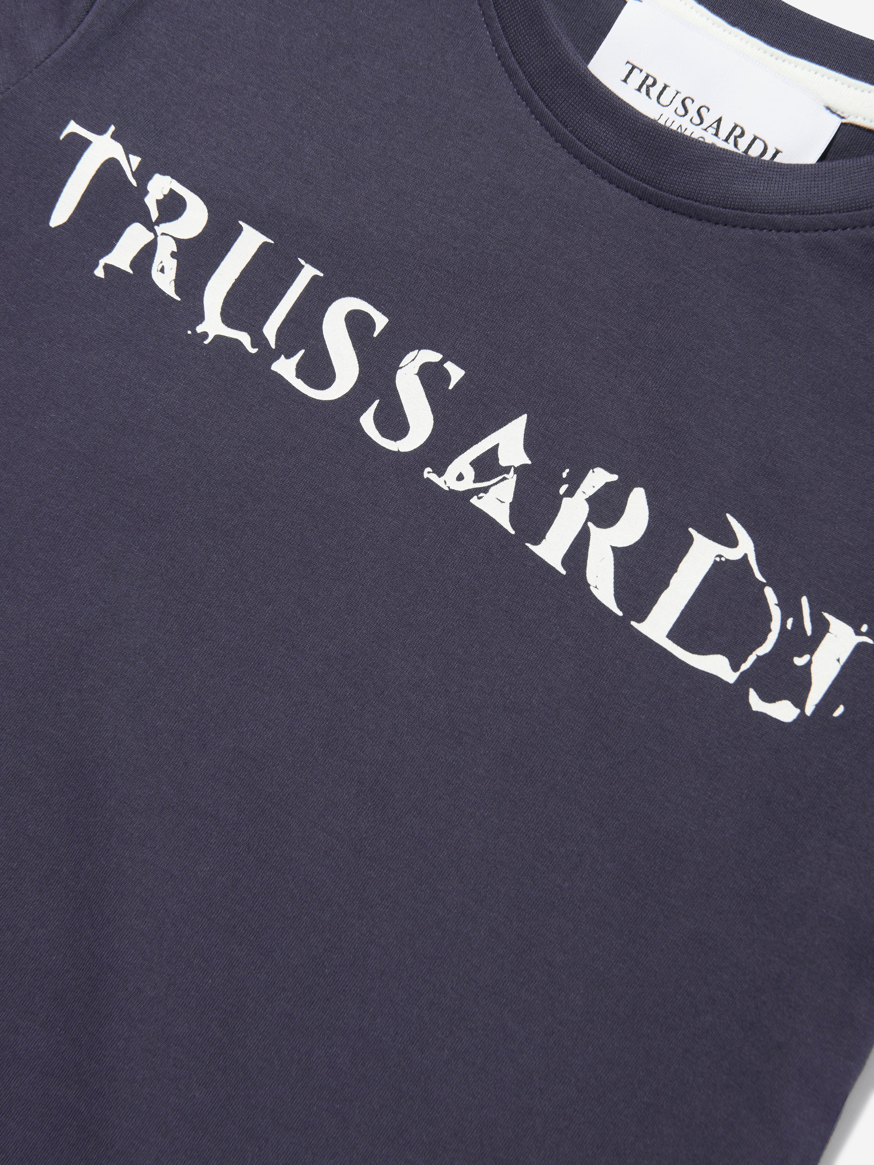 Trussardi Boys Sfares Logo T-Shirt in Navy