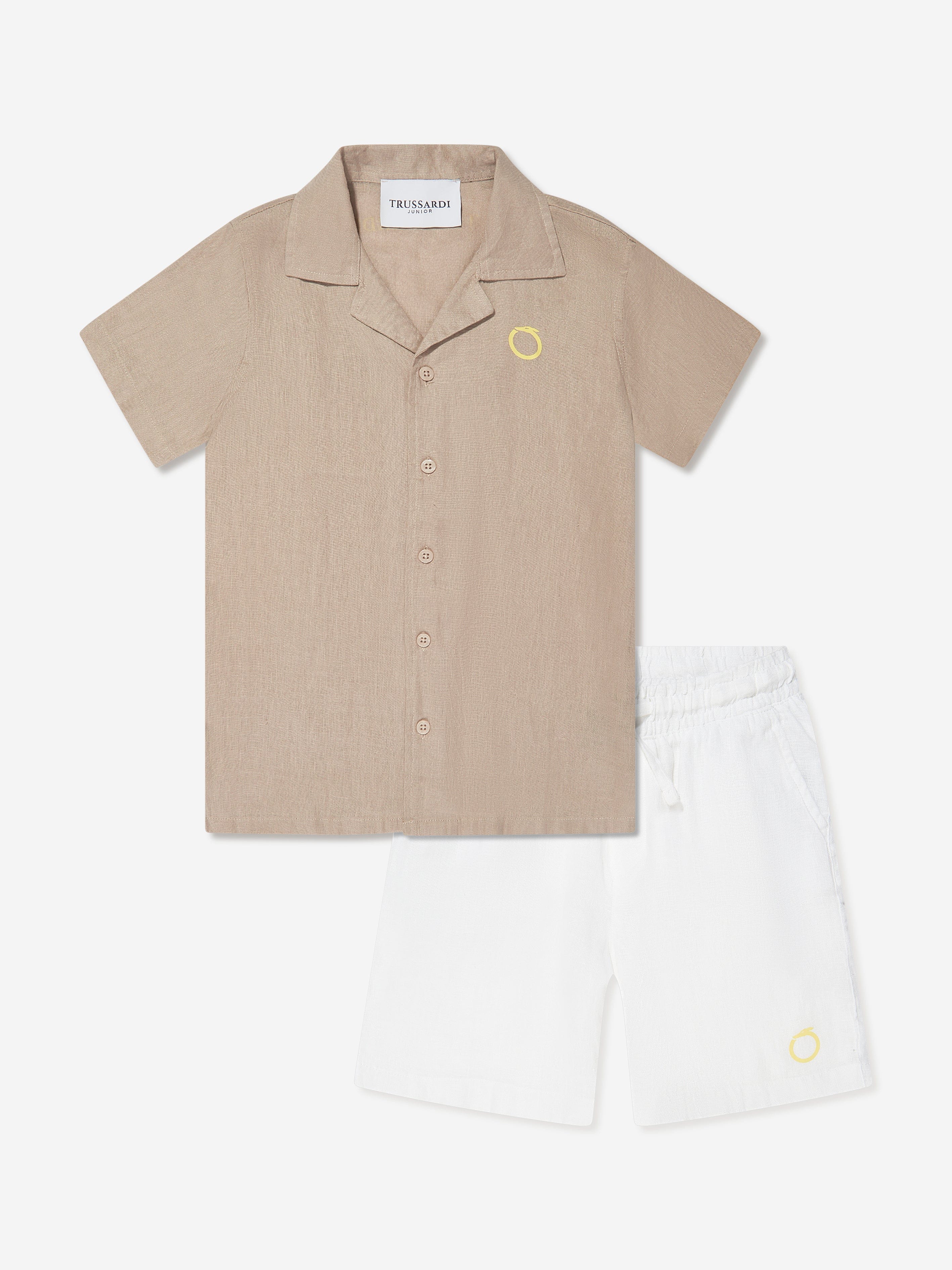 Trussardi Boys Delian Shirt And Shorts Set in Beige