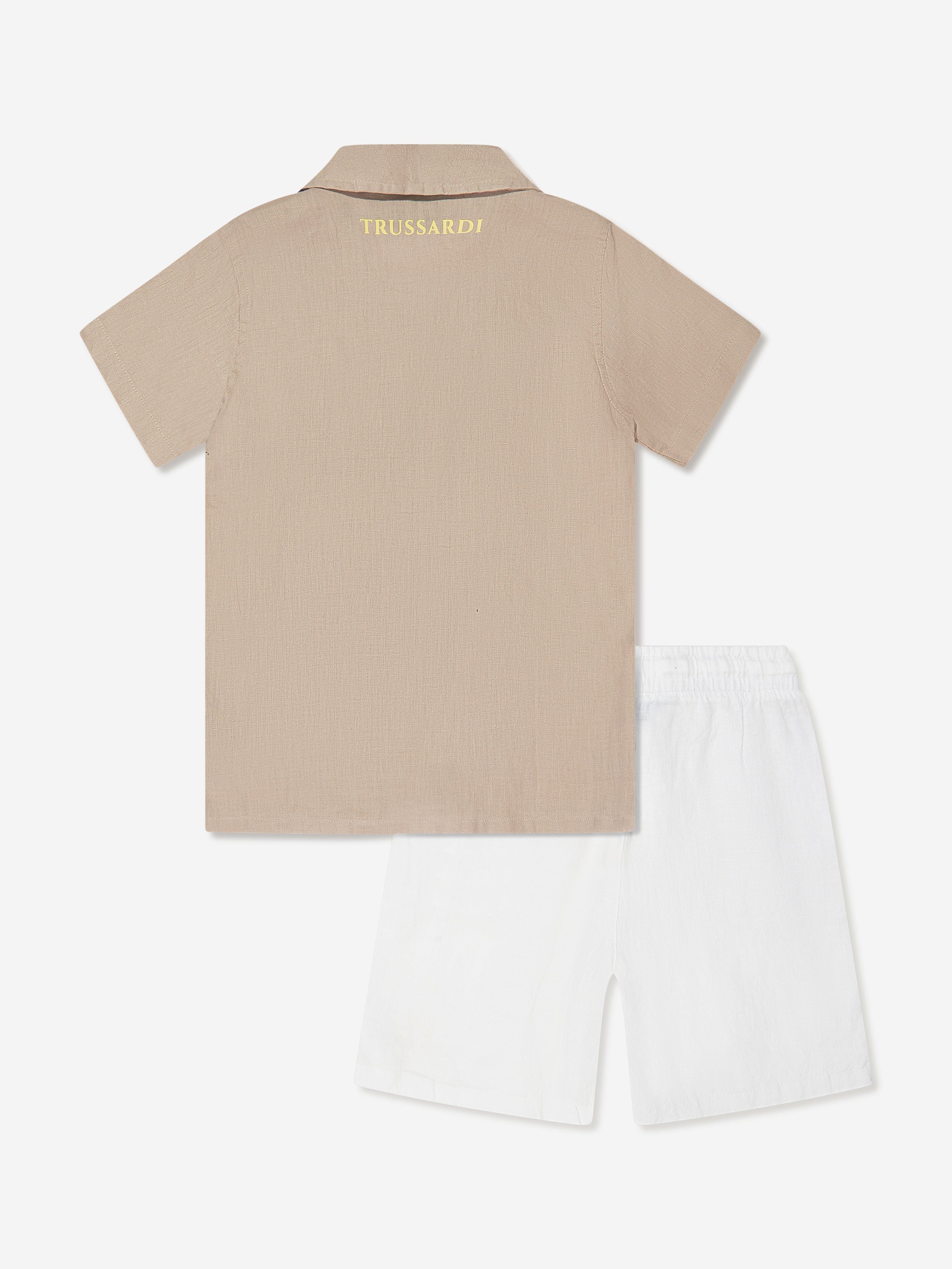 Trussardi Boys Delian Shirt And Shorts Set in Beige