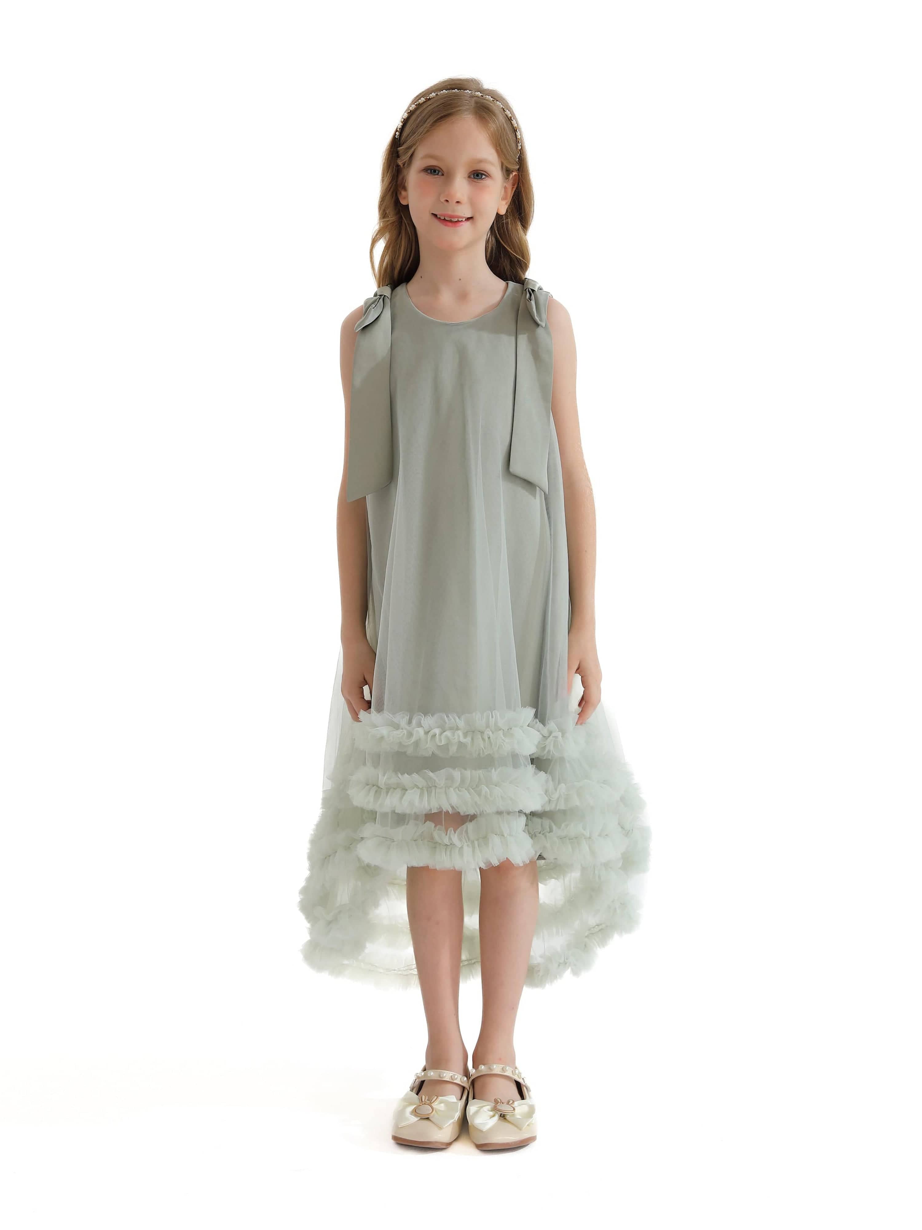 Green Violeta Sleeveless Ruffle Overlay Dress