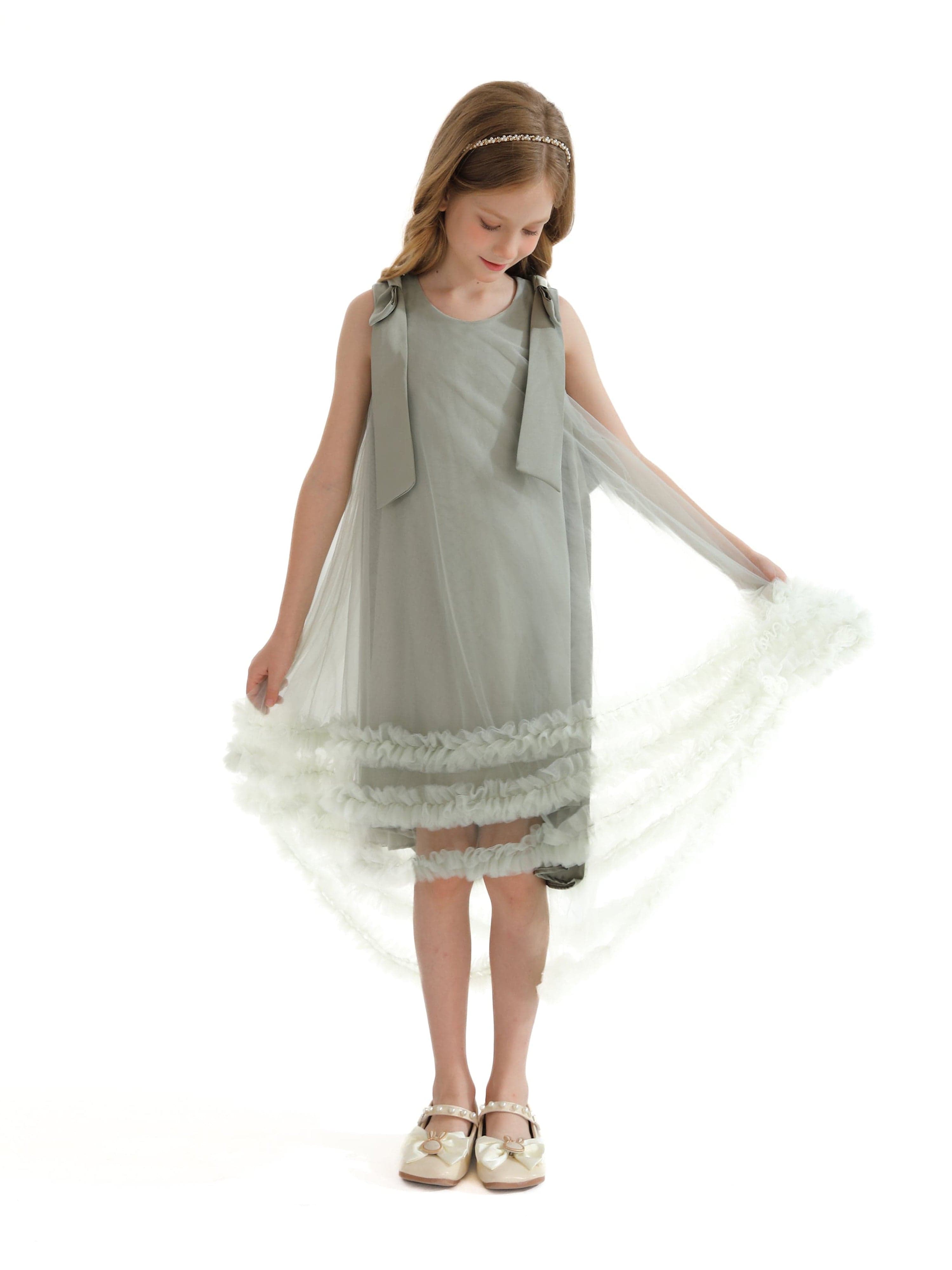 Green Violeta Sleeveless Ruffle Overlay Dress