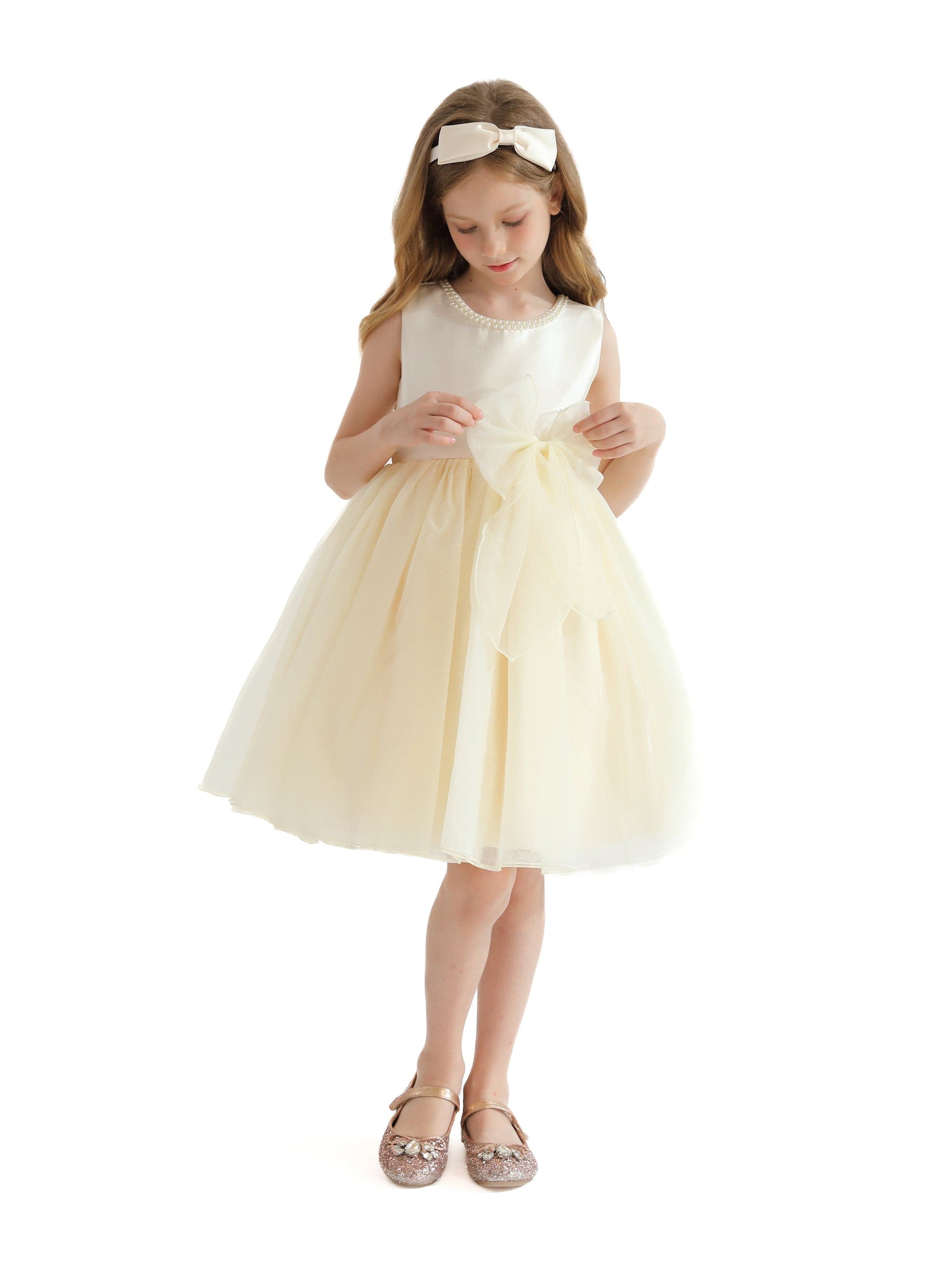 Champagne Felice Tulle Bow Dress