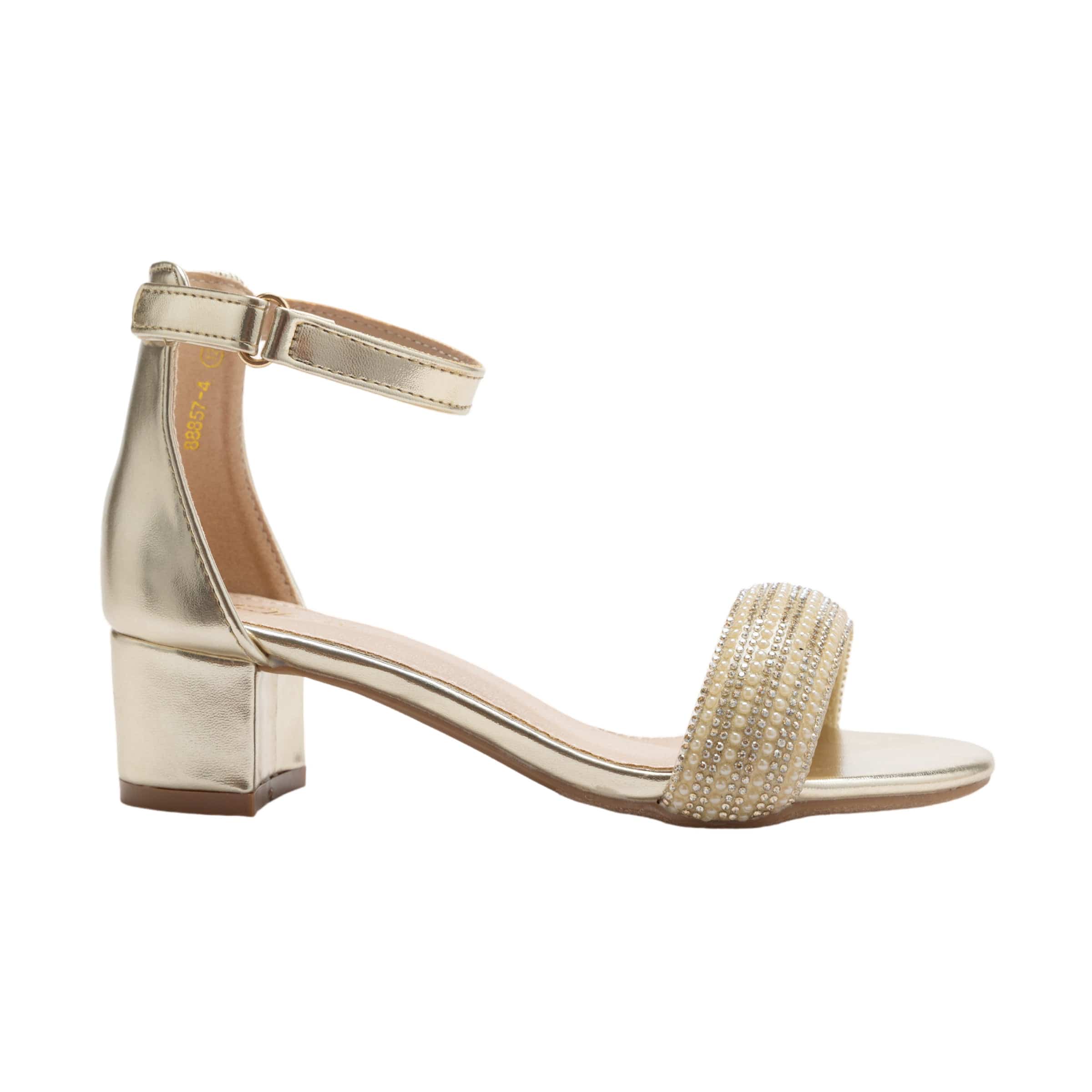 Gold Rhinestone Band Block Heels