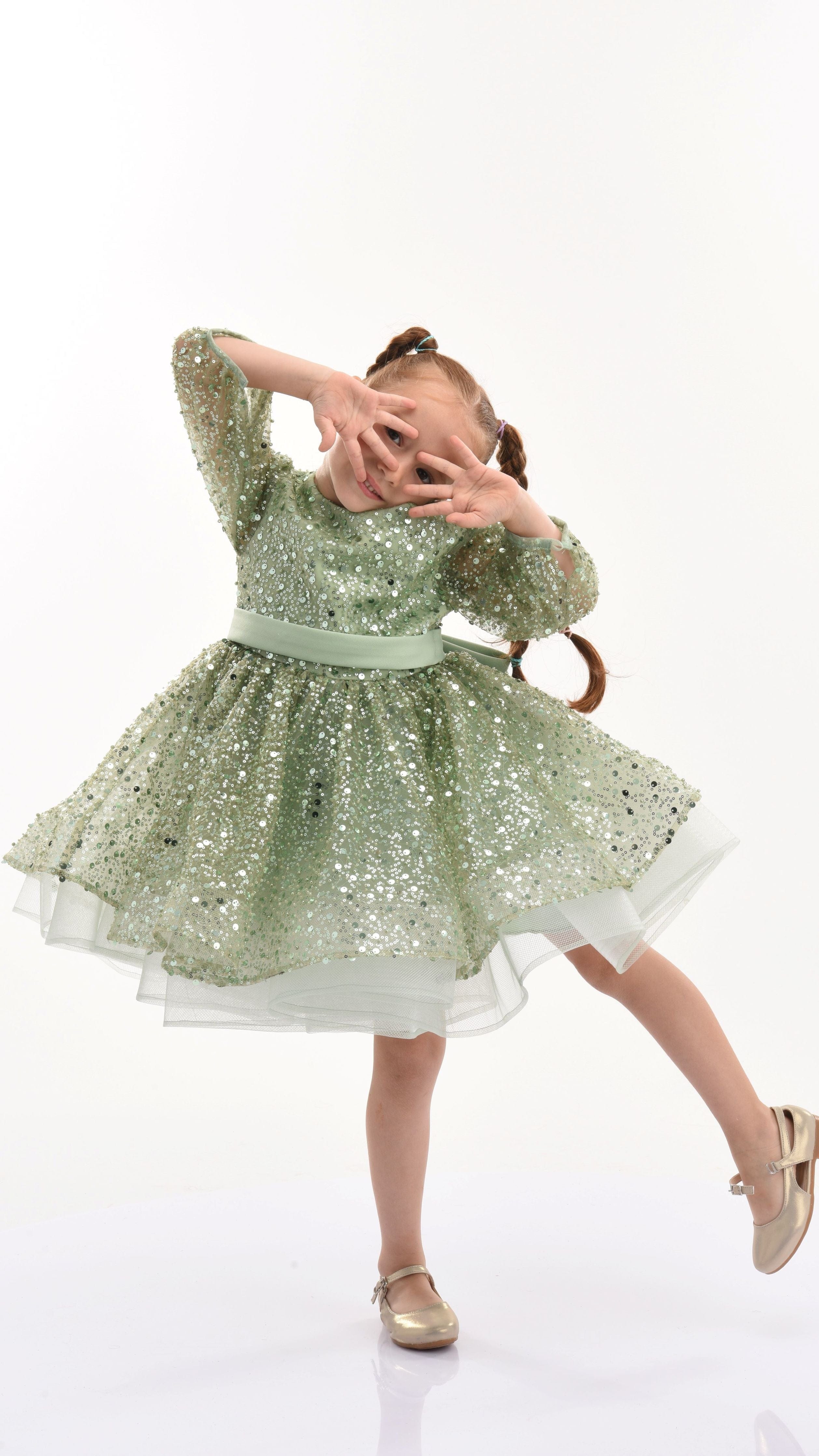 Green Pradera Glimmer Tulle Bow Dress