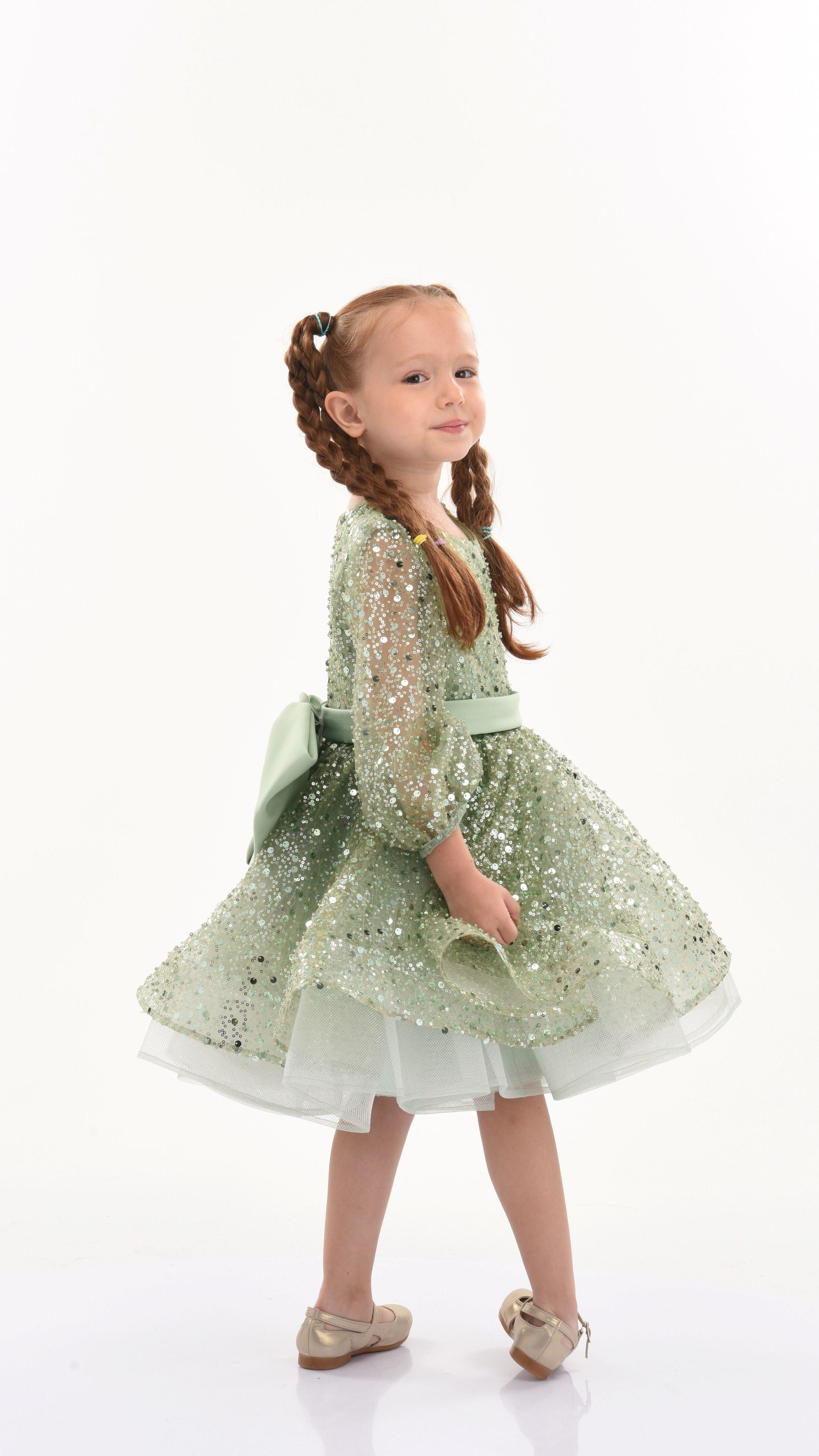 Green Pradera Glimmer Tulle Bow Dress