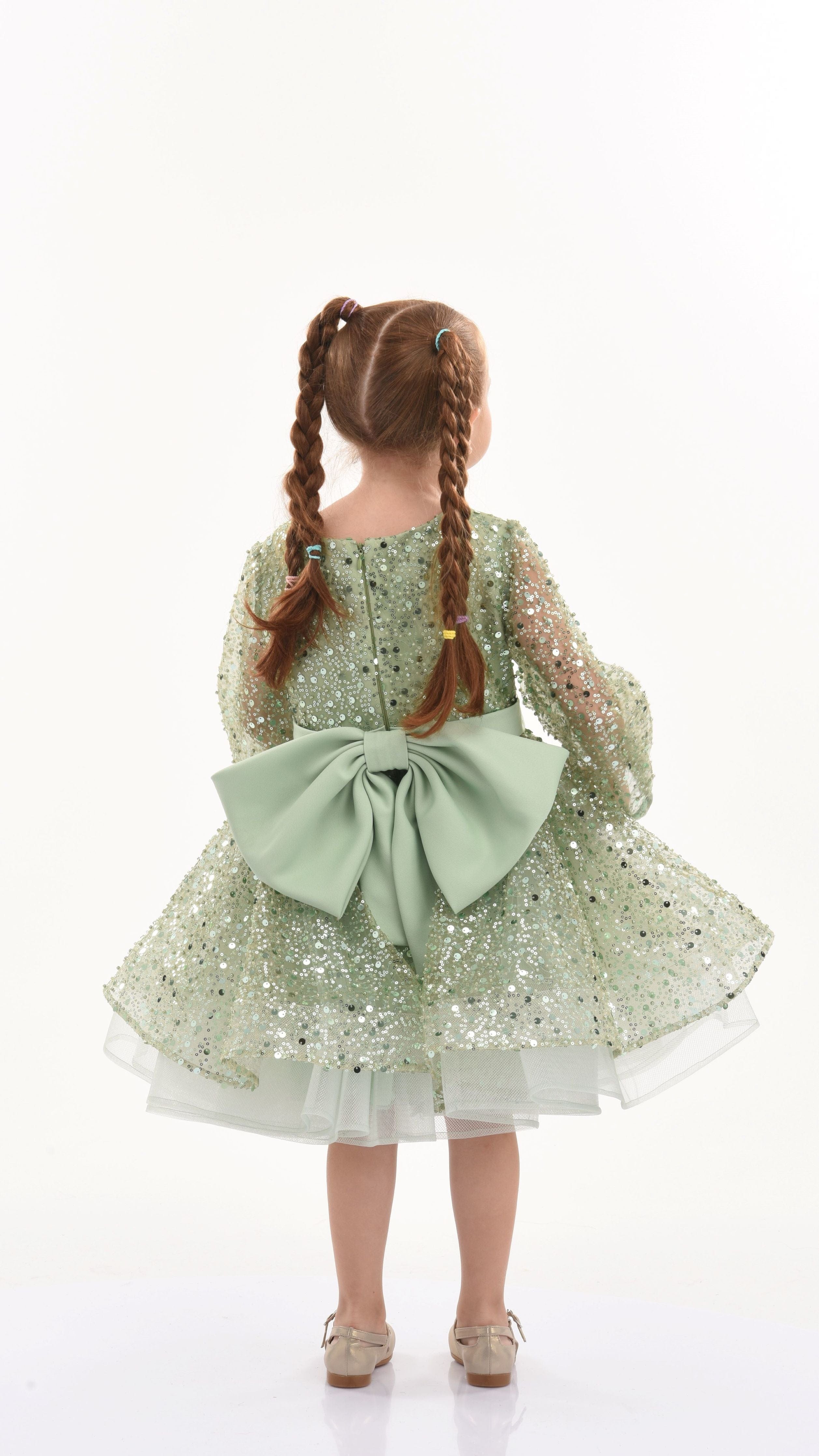 Green Pradera Glimmer Tulle Bow Dress